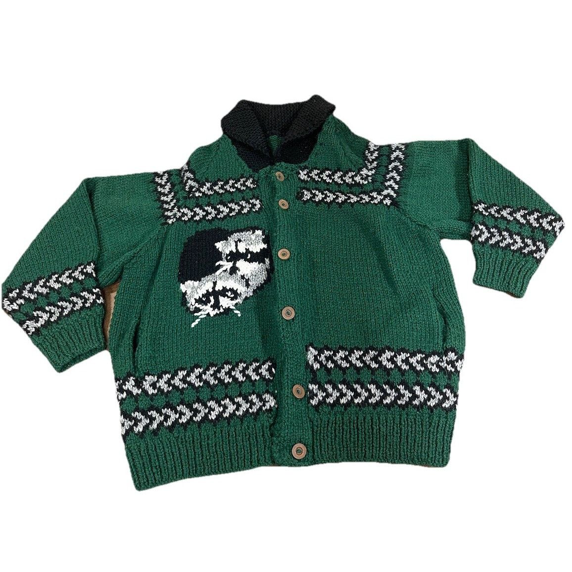 Handmade Vintage Wool Knit Sweater Pullover Button Up Cardigan Animal Size US L / EU 52-54 / 3 - 1 Thumbnail