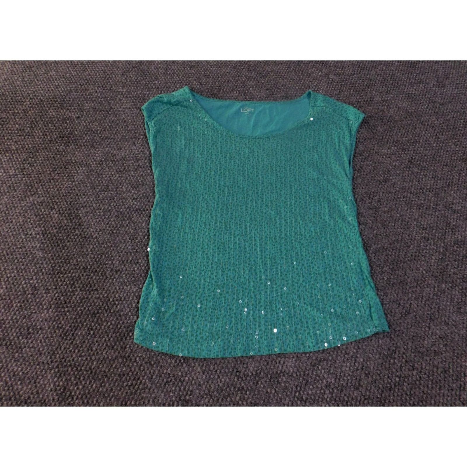 Loft ANN TAYLOR LOFT Shirt Womens Small Green Sequin Scoop Neck Cap Sleeve Top Casual Size S / US 4 / IT 40 - 2 Thumbnail
