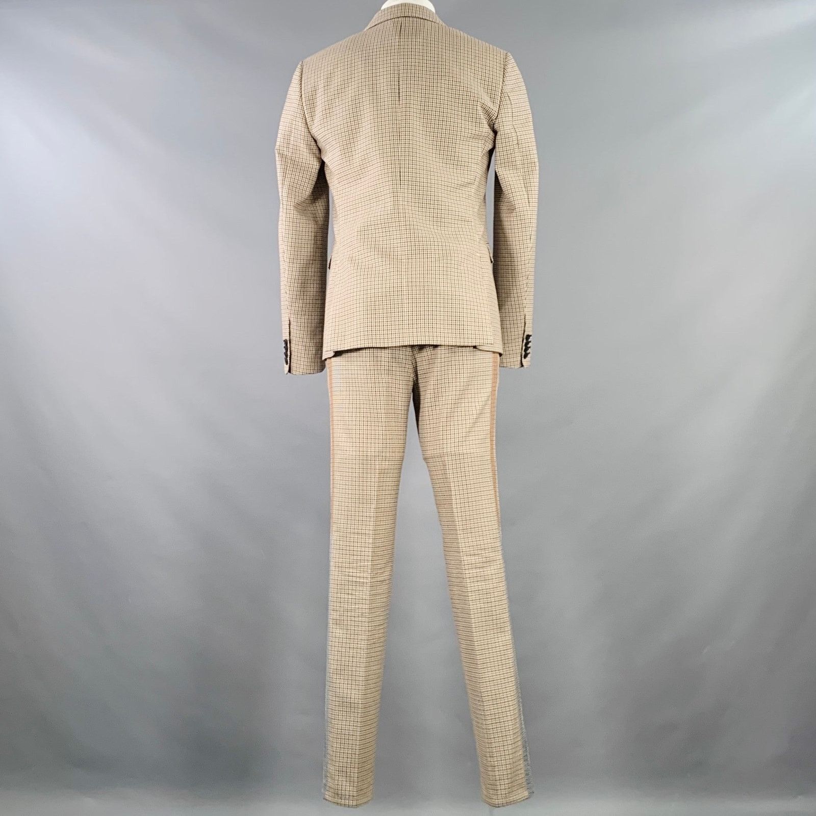 Valentino Size 38 Tan Black White Plaid Wool Notch Lapel Suit Size 38R - 4 Thumbnail