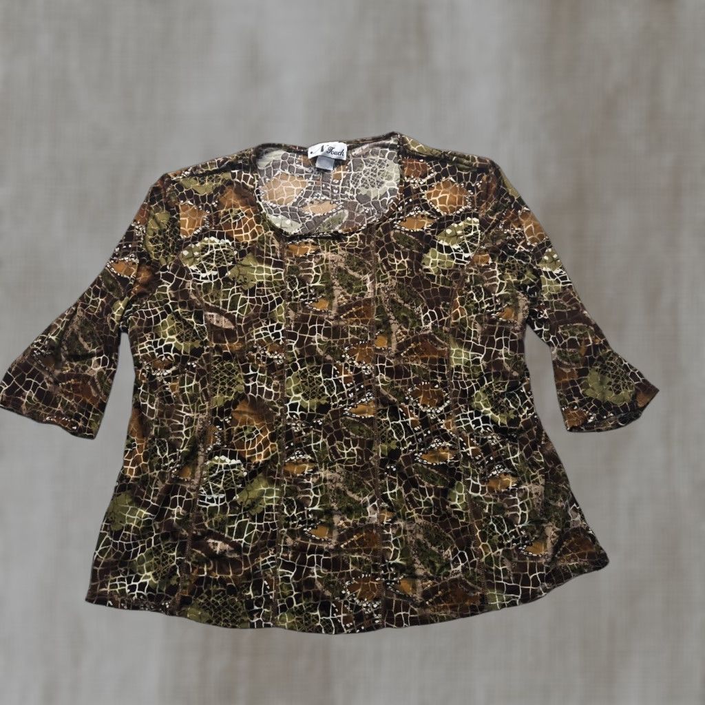 Vintage VINTAGE N Touch Brown Bohemian Tunic Shirt Women's Plus Size 3X Scoop Neck Geometric Casual Size XXL / US 16-18 / IT 52-54 - 1 Thumbnail