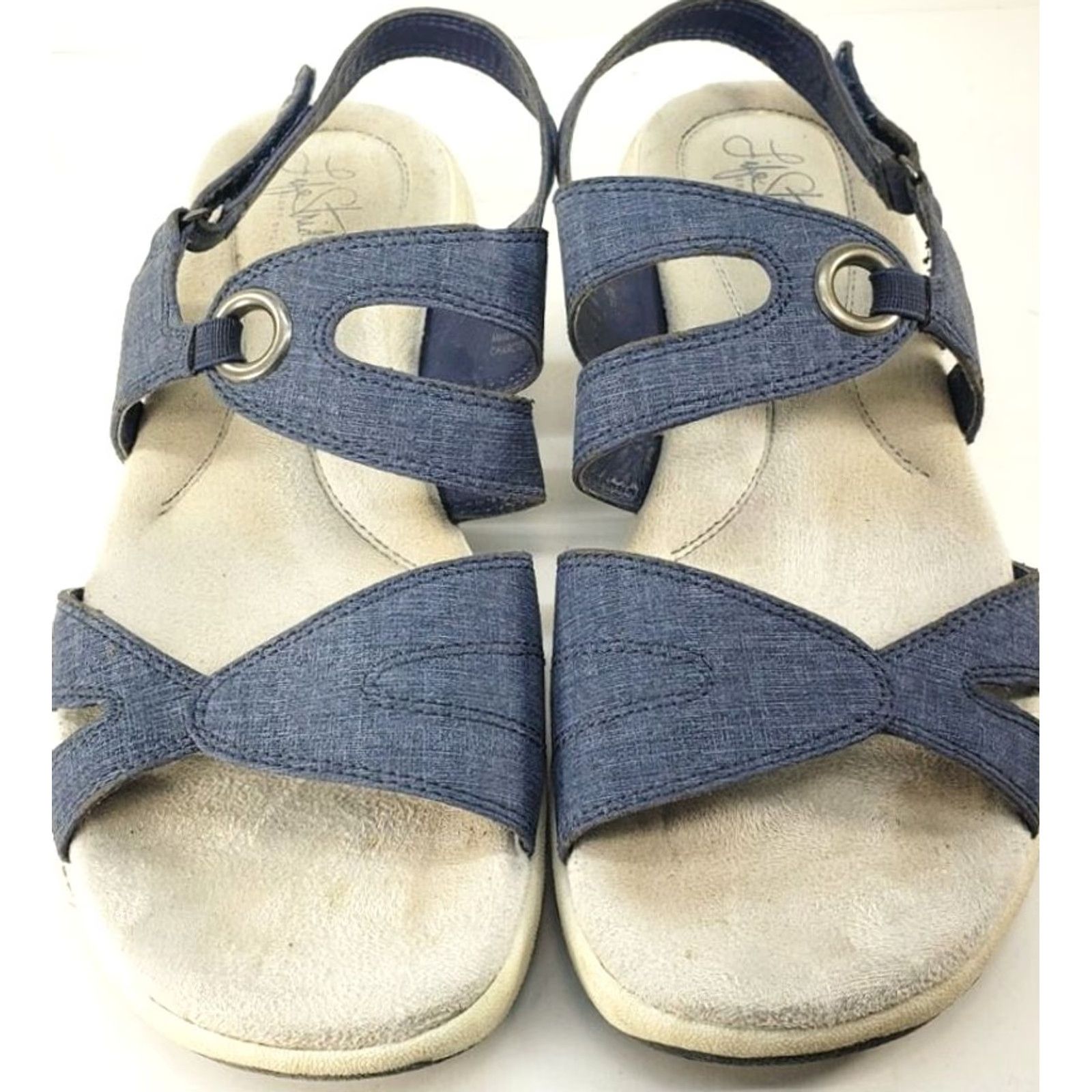 Vintage Womens Life Stride Charcter Denim Blue Strappy Sandals Hook & Loop Sandal Size 10 White? No, blue. Size US 10 / IT 40 - 3 Thumbnail