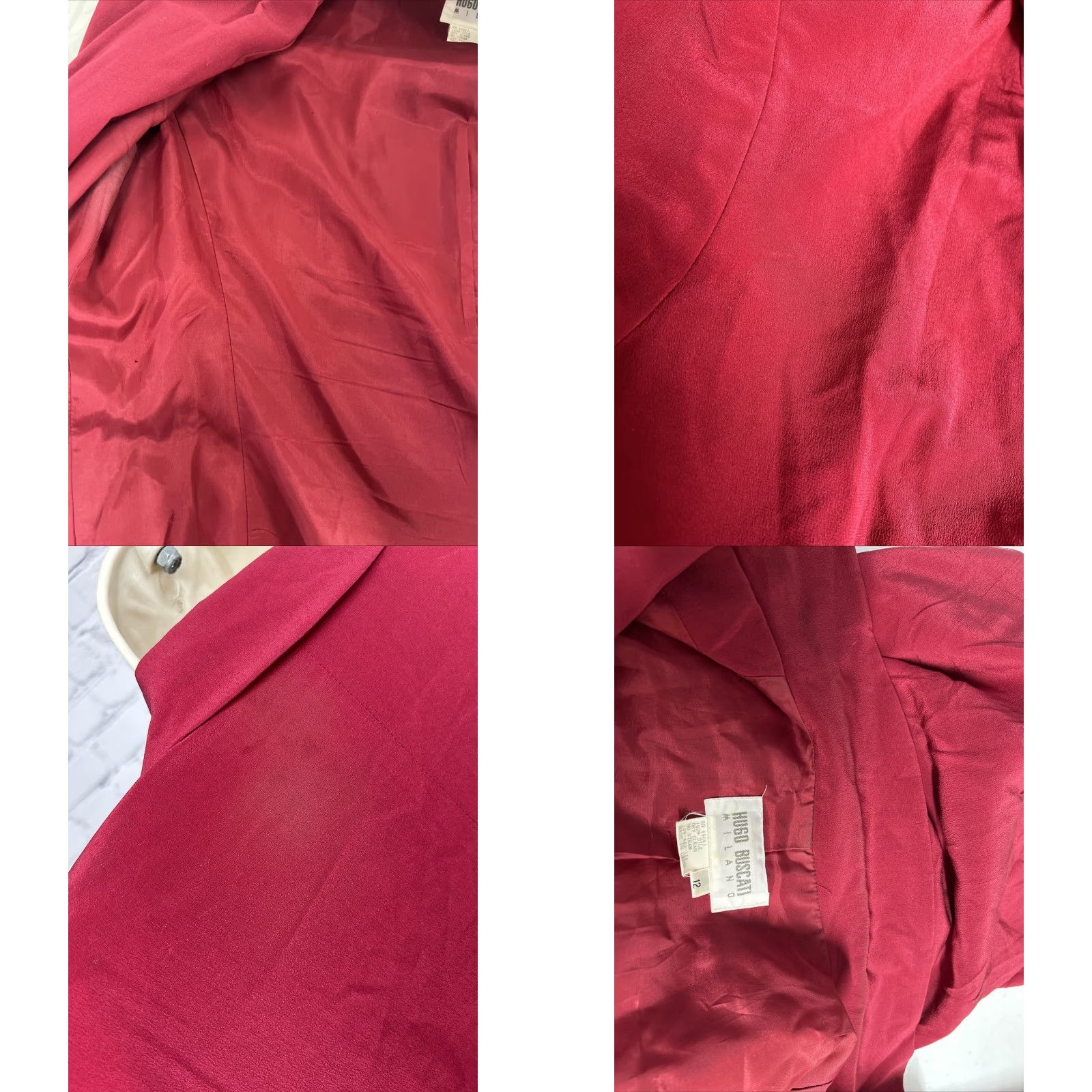 Vintage VINTAGE Hugo Buscati Milano Blazer Women Double-Breasted Red 100% Silk Peak Lapel Six-Button Three-Button Sleeve Lined WW? Size XL / US 12-14 / IT 48-50 - 8 Thumbnail