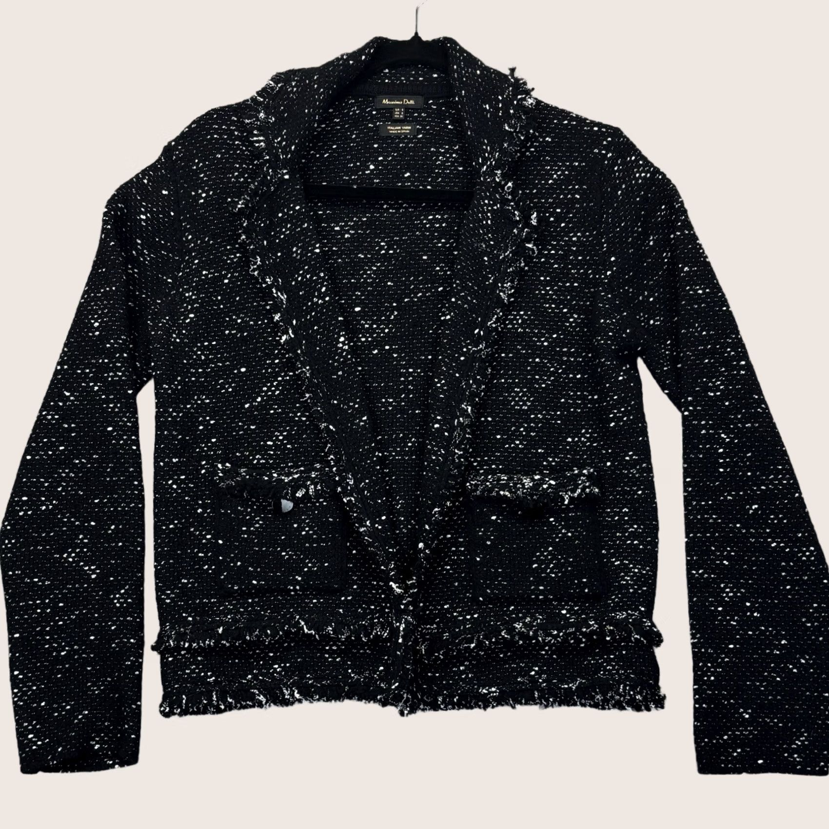Massimo Dutti Massimo Dutti Jacket Women's Small Italian Yarn Knit Wool Cotton Polyamide Black White Open Front Long Sleeve VGC Size S / US 4 / IT 40 - 1 Thumbnail