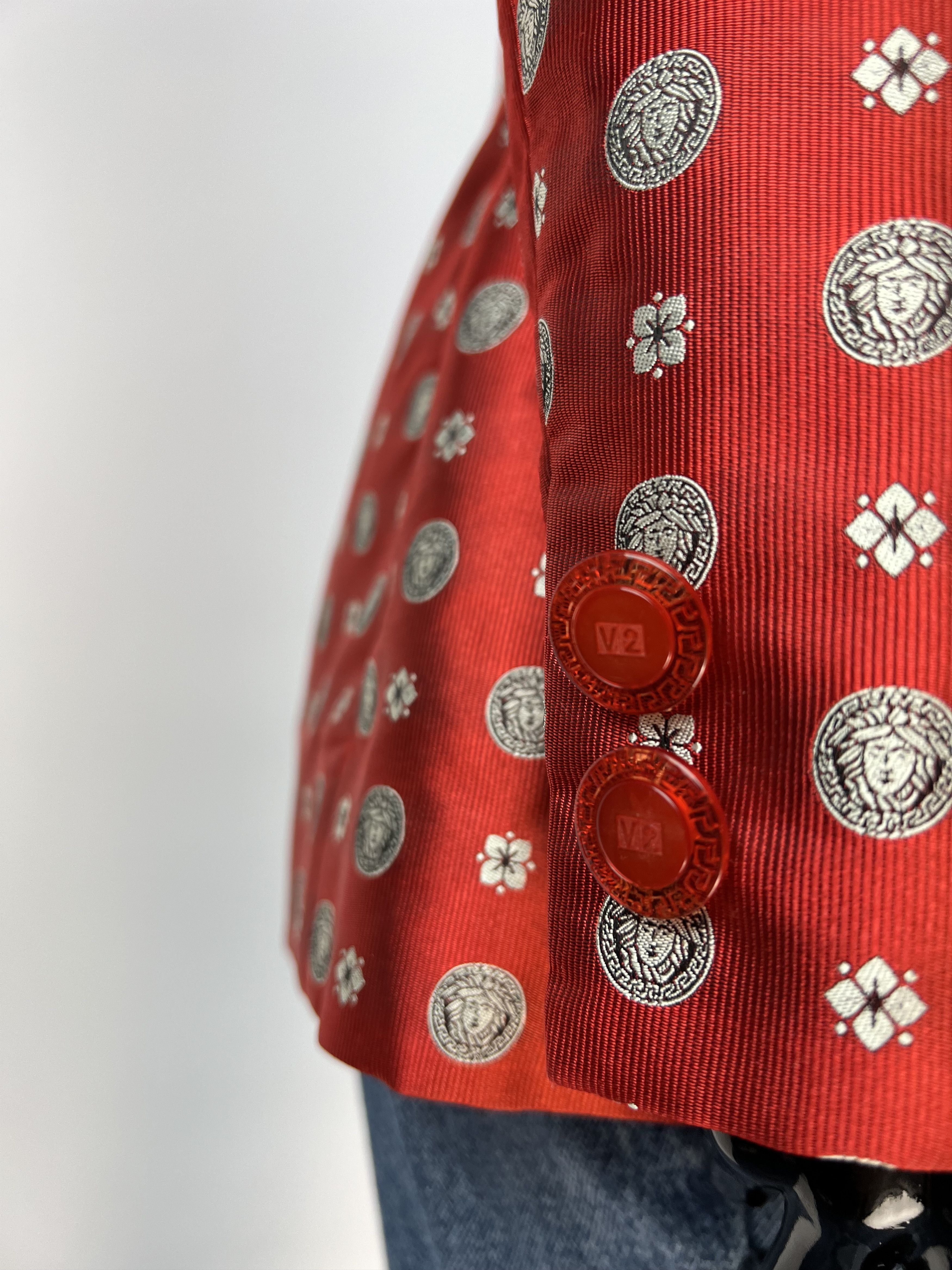 Versace Classic V2 Medusa Logo Full Print Silk Blazer US6