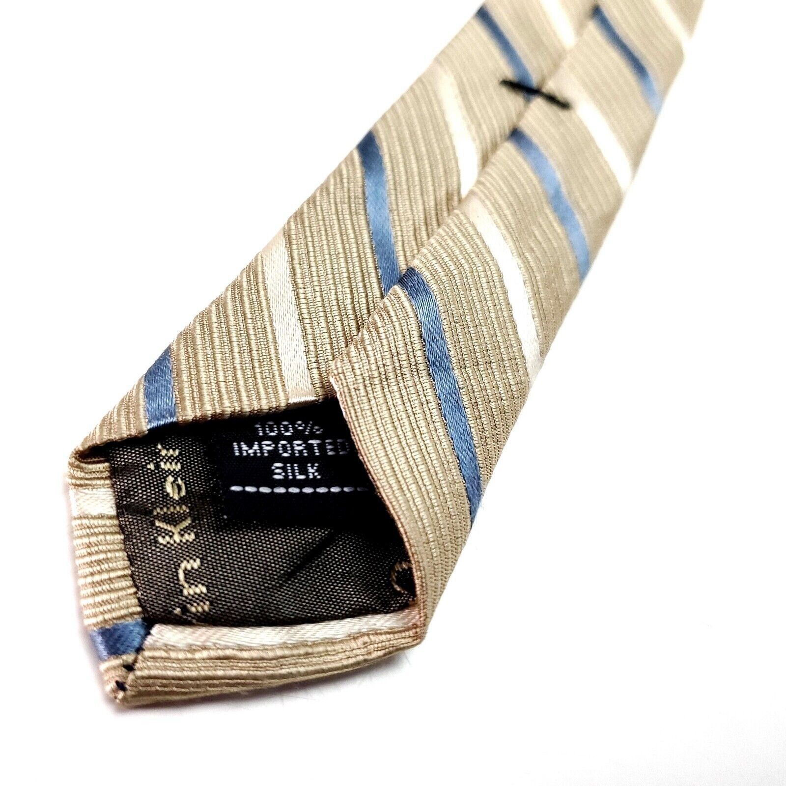Calvin Klein Calvin Klein Silk Tie Woven Tan Striped Blue Size ONE SIZE - 6 Thumbnail