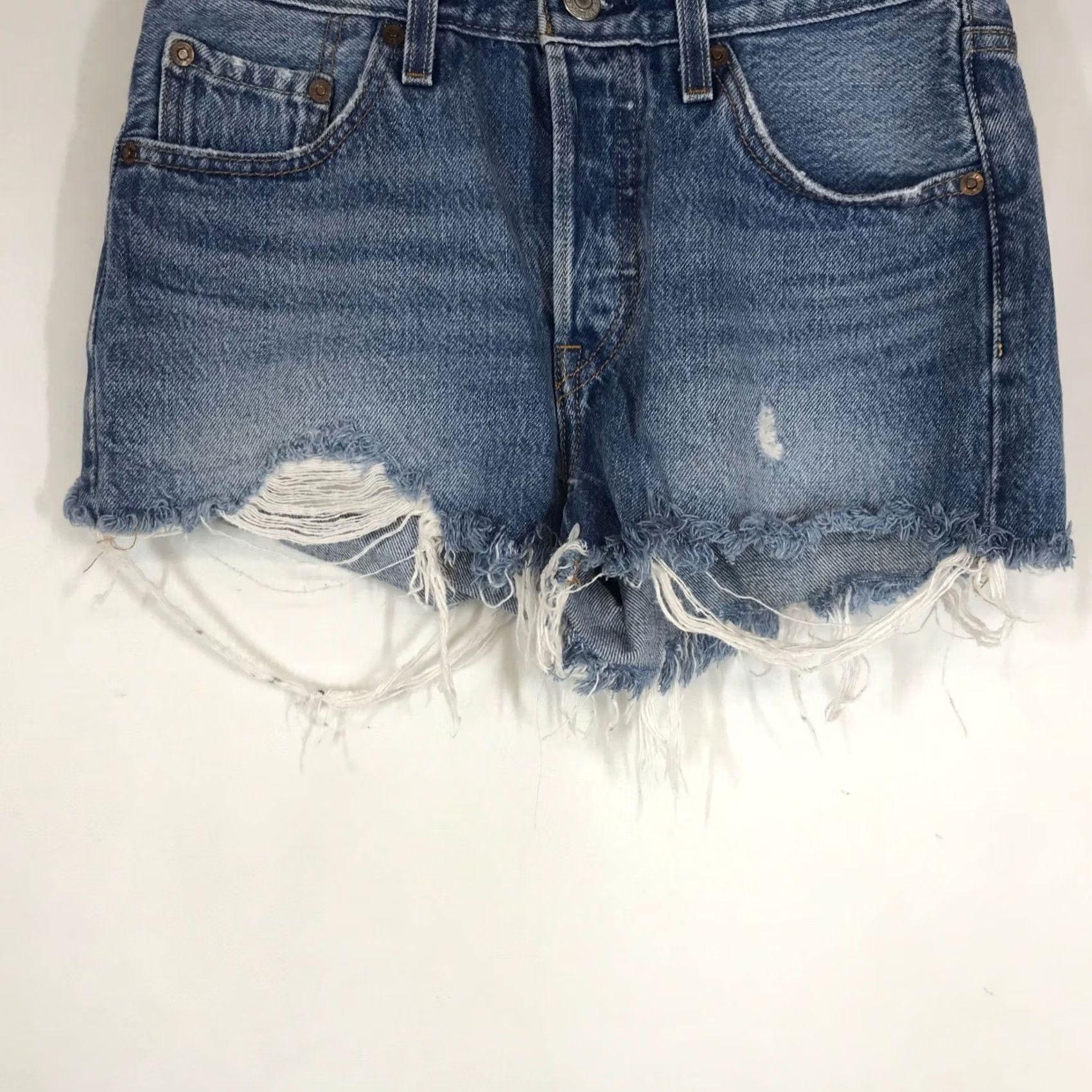 Levi's Levi'S Premium 501 Distressed Shorts - Medium Wash - High Rise - Cotton Casual Denim Size 42" / US 20 - 3 Thumbnail