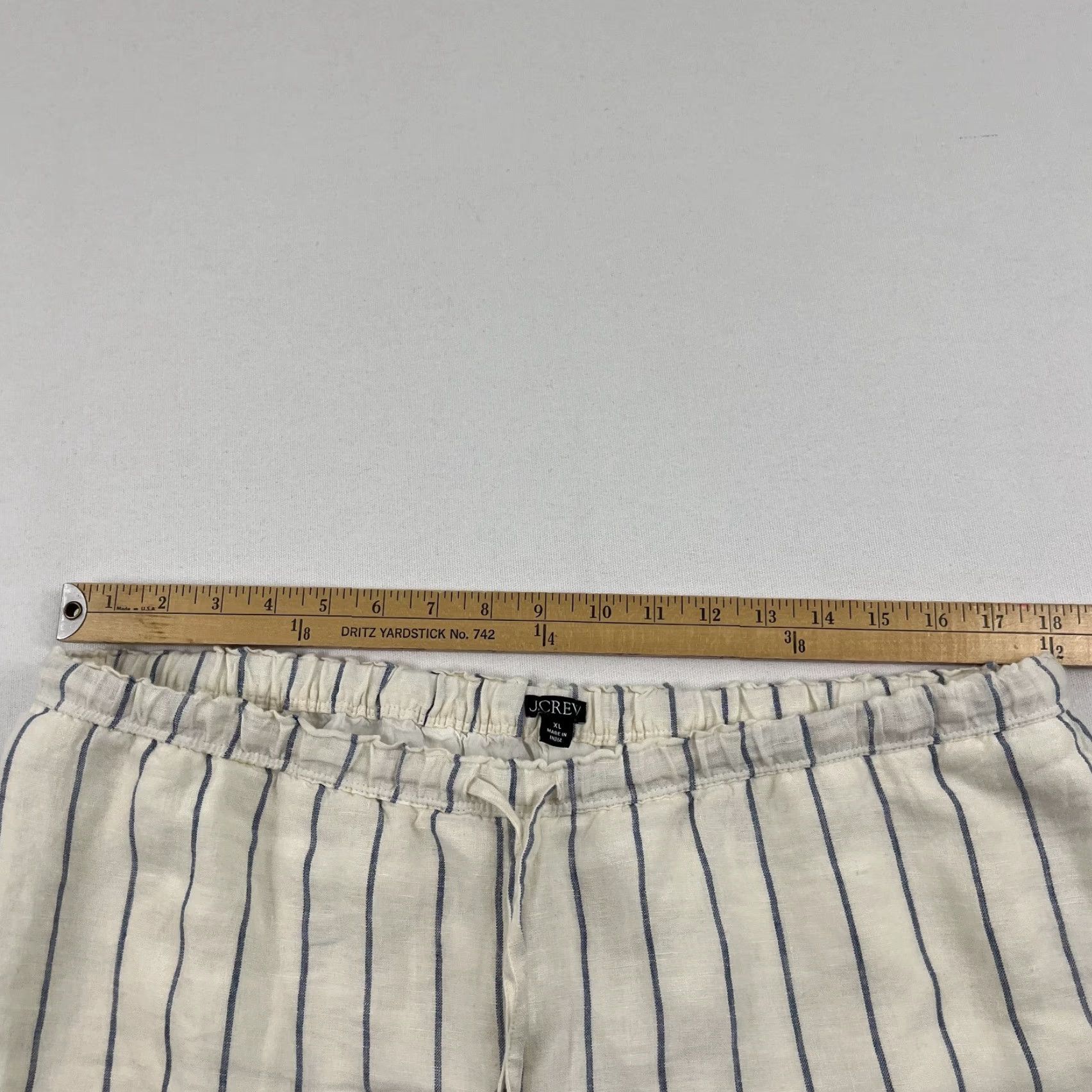 J.Crew J. Crew Soleil Pants Womens XL Ivory White Striped Linen Wide Leg Lined Elastic Size 40" / US 18 - 4 Thumbnail