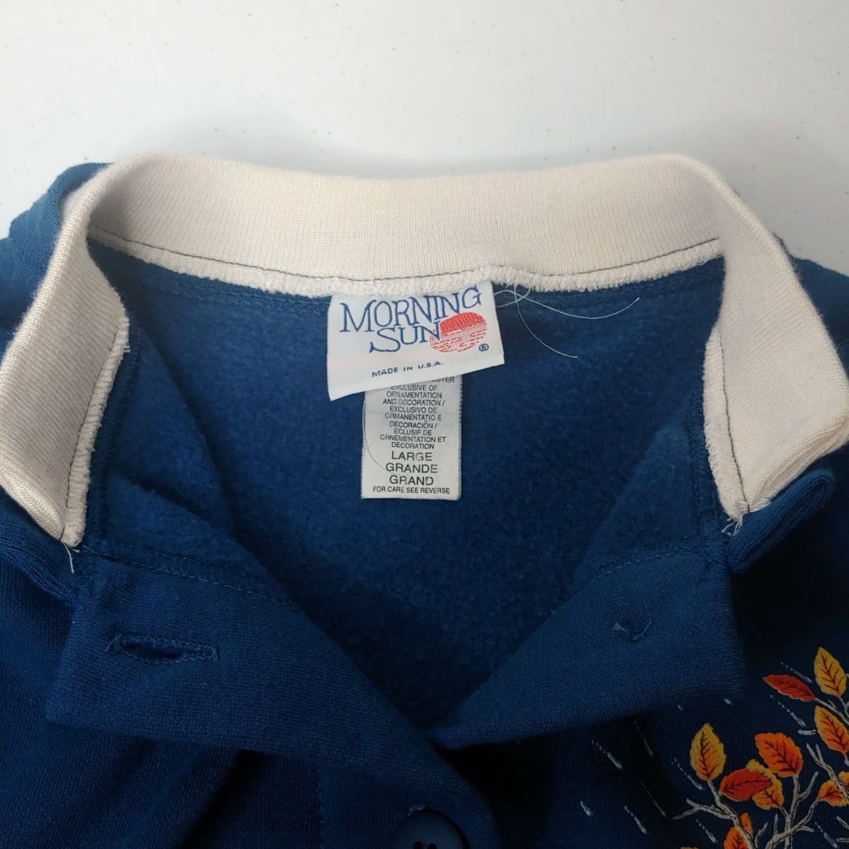 Vintage VINTAGE Morning Sun Cardigan Sweatshirt Large Blue Farm Nature Autumn Leaves Size L / US 10 / IT 46 - 4 Thumbnail
