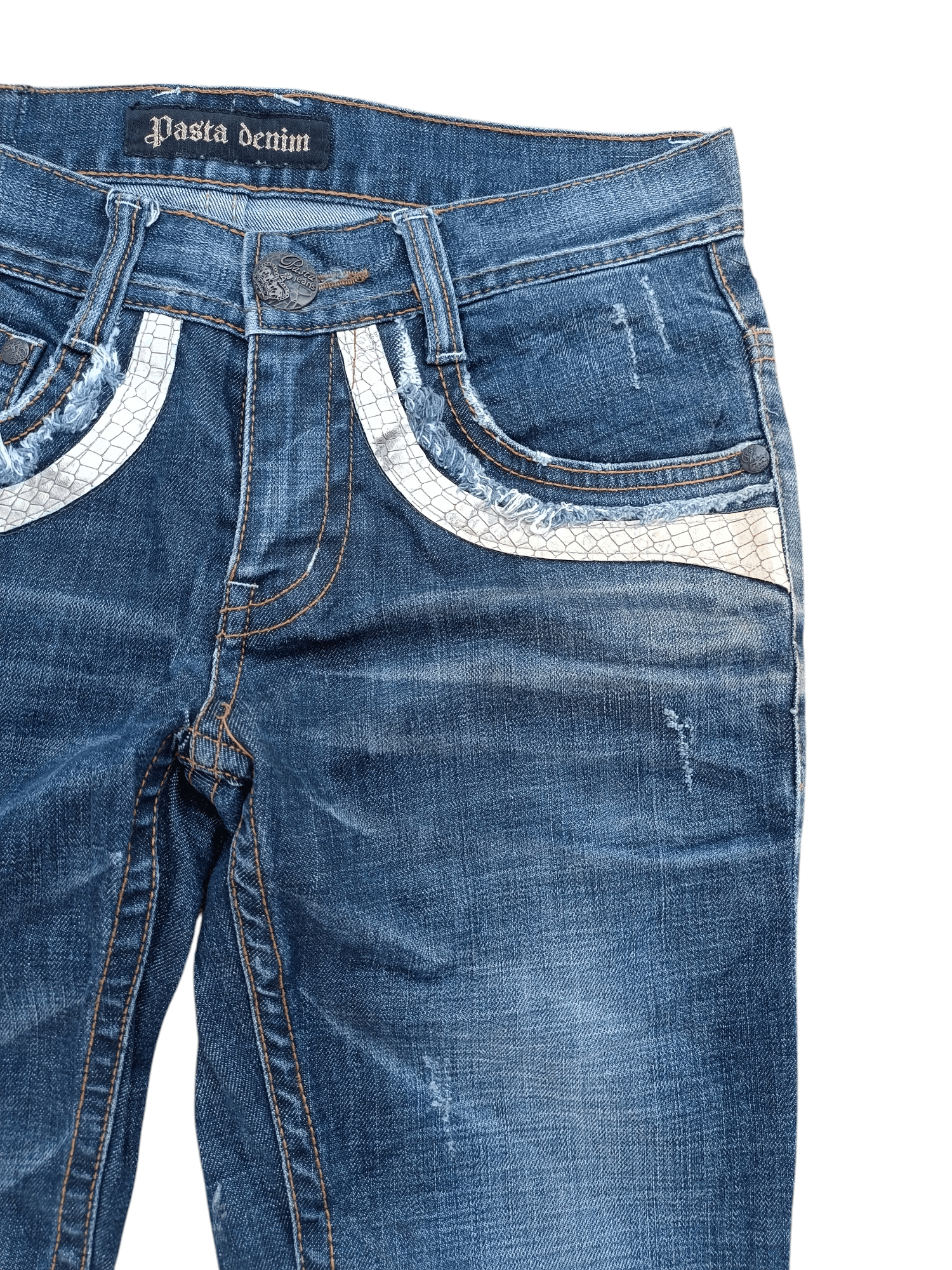 Tornado Mart PASTADENIM Skinny Distressed Whiskers Faded Embroidery Cross Size US 30 / EU 46 - 10 Thumbnail