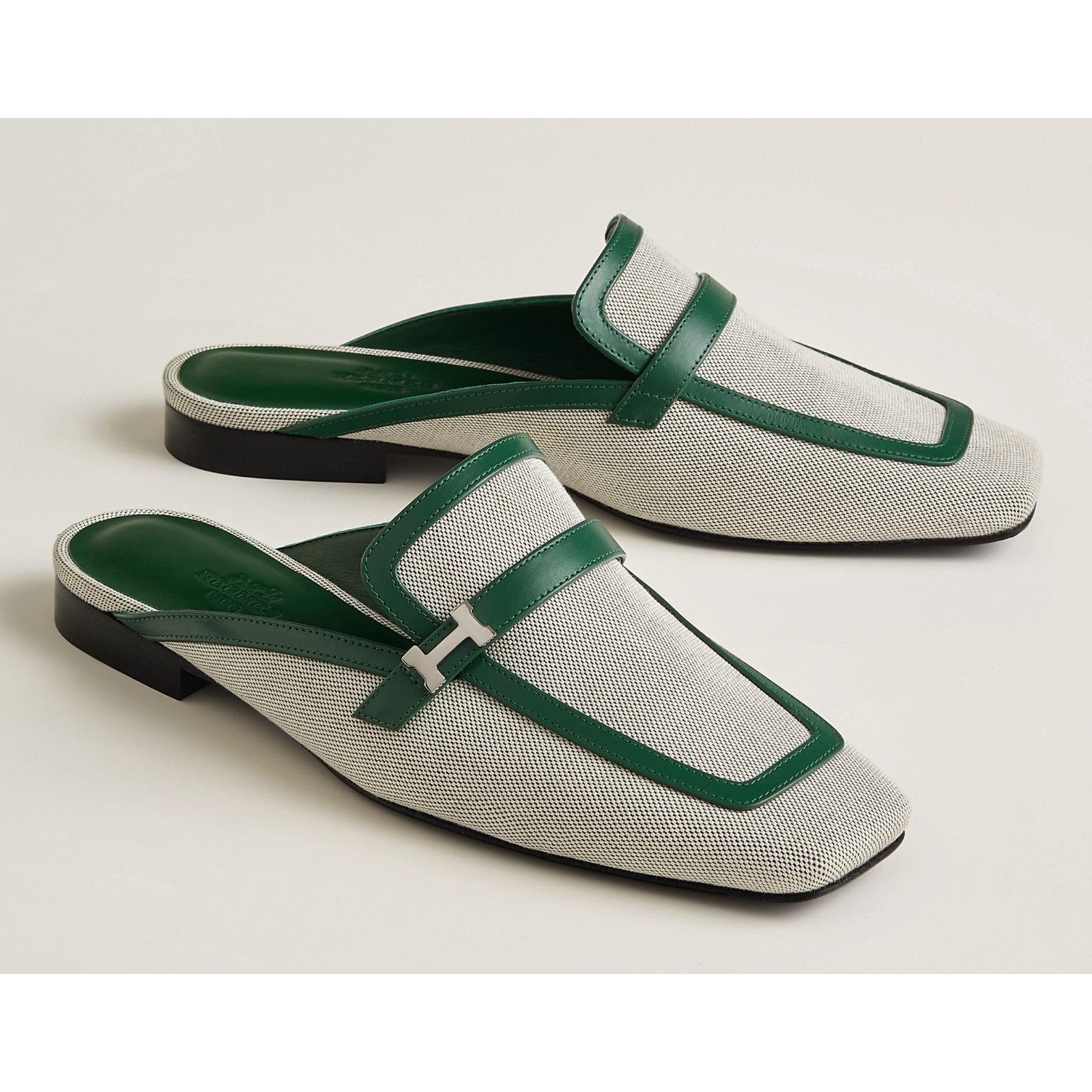 Hermes Groupie Mule Cactus Canvas Backless Mule Slide Flat 37 Size US 7 / IT 37 - 1 Thumbnail