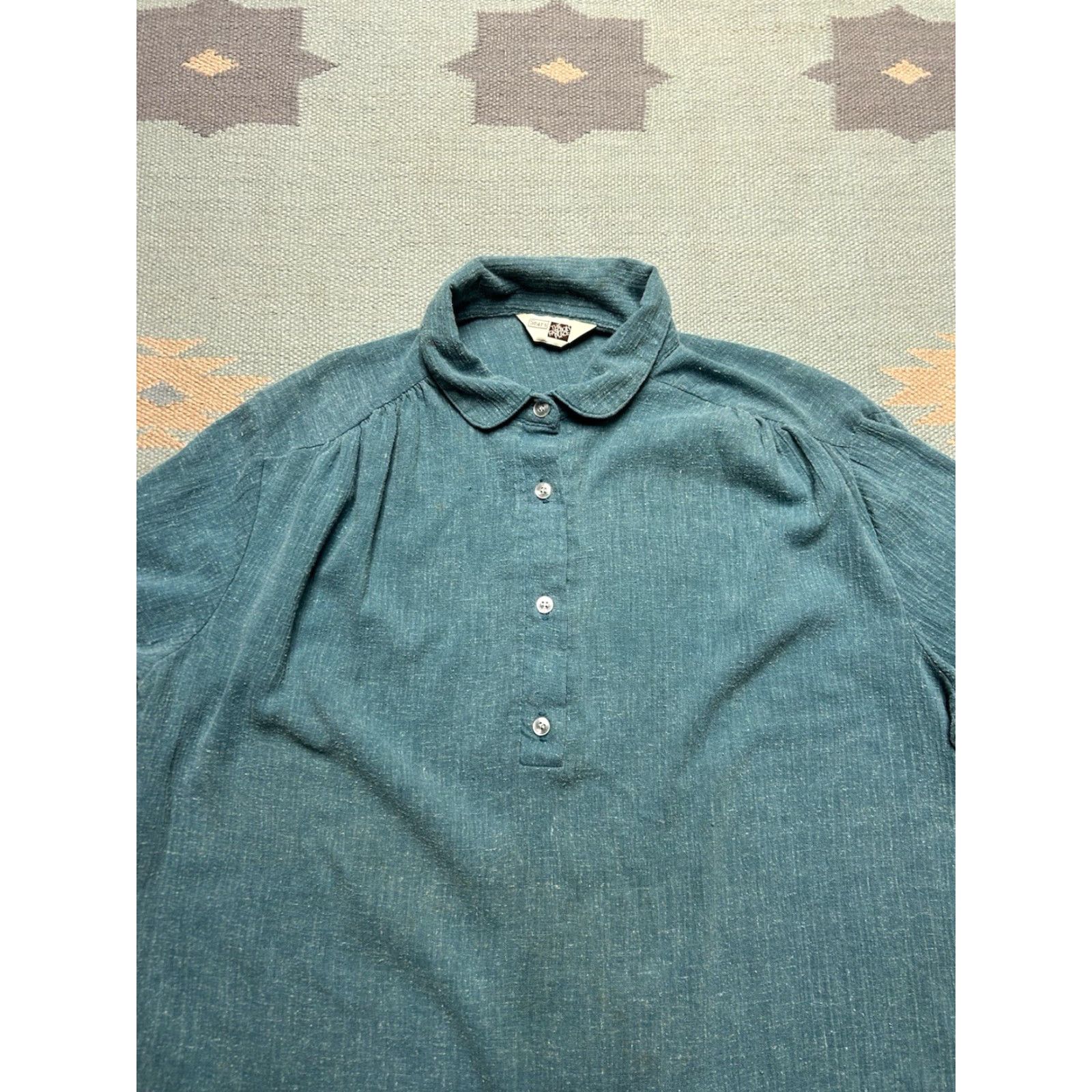 Vintage VINTAGE 70s Shirt blue textured 1/2 button short sleeve pullover women’s XL 42 Size XL / US 12-14 / IT 48-50 - 3 Thumbnail