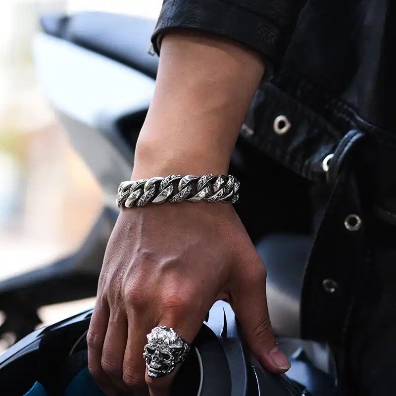 Jewelry × Vintage Cuban Charm Bracelet Men Cuff Trend Domineering Size ONE SIZE - 6 Thumbnail