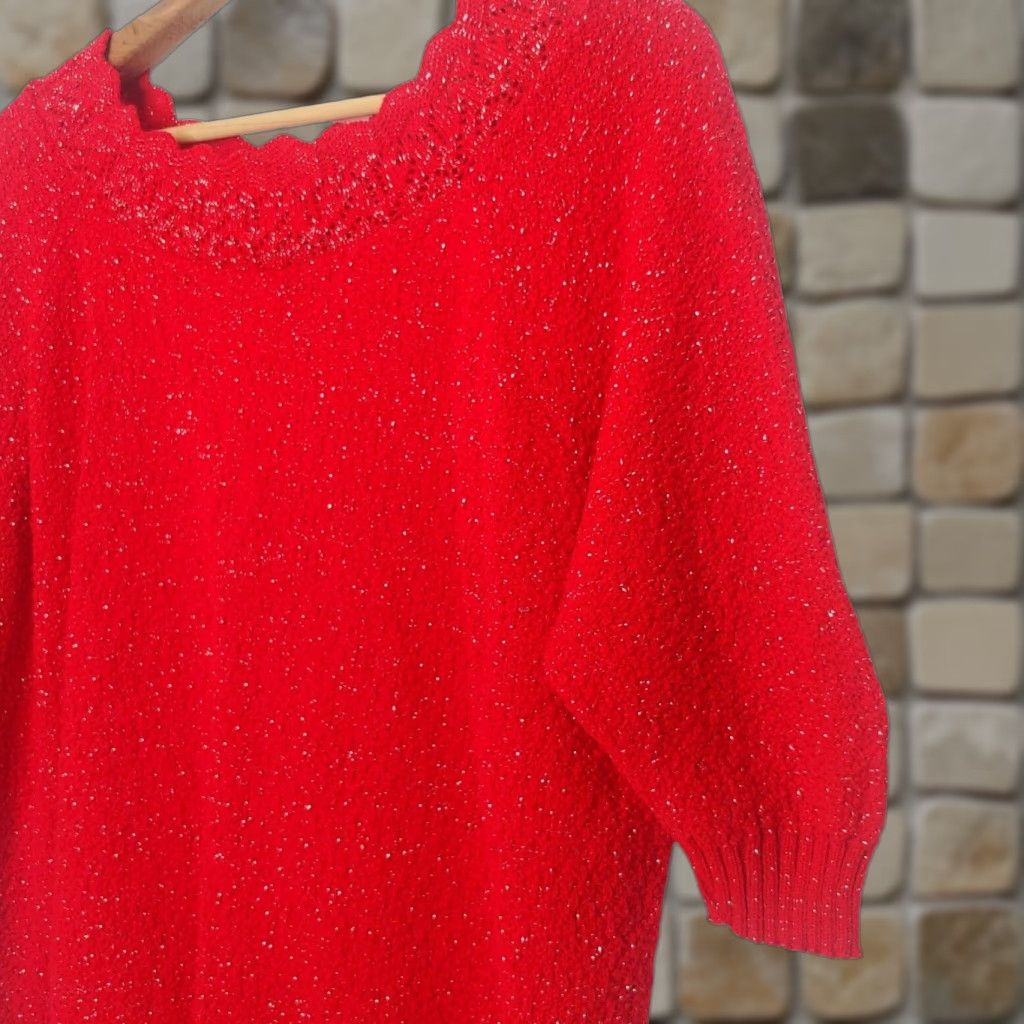 Vintage VINTAGE Adele Sweater Shirt Women L Red Silver Sparkle Knit Short Sleeve Crew Neck Holiday Party Shimmer Christmas Womens Size L / US 10 / IT 46 - 1 Thumbnail