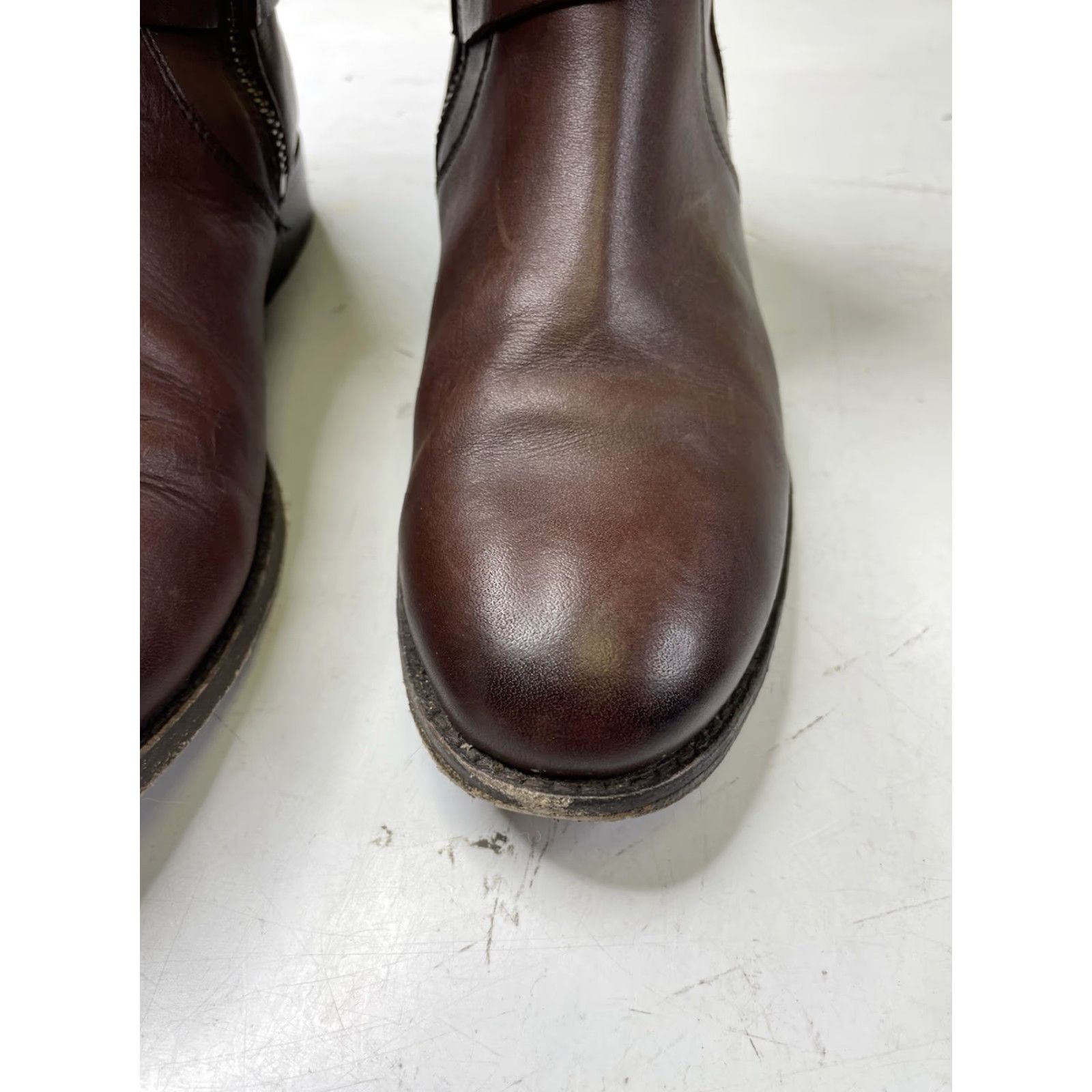 Frye Frye MELISSA BELTED TALL RIDING BOOTS Women 7.5 Redwood Brown Knee High Leather Zipper Belted Block Heel Size US 8 / IT 38 - 5 Thumbnail