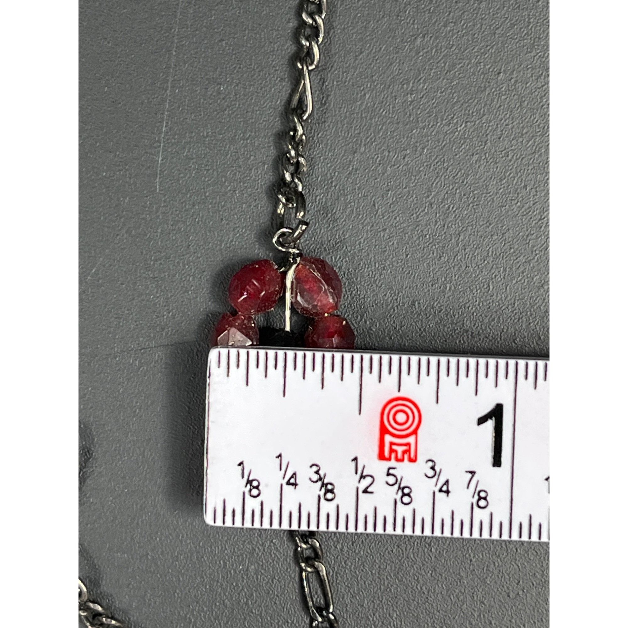 Vintage Vintage SKU 052 Silver Chain Necklace With Red Beaded Floral Size ONE SIZE - 5 Thumbnail