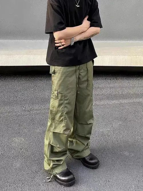 Japanese Brand × Vintage Street Style Green Paratrooper Straight Leg Cargo Pants Size US 32 / EU 48 - 3 Thumbnail