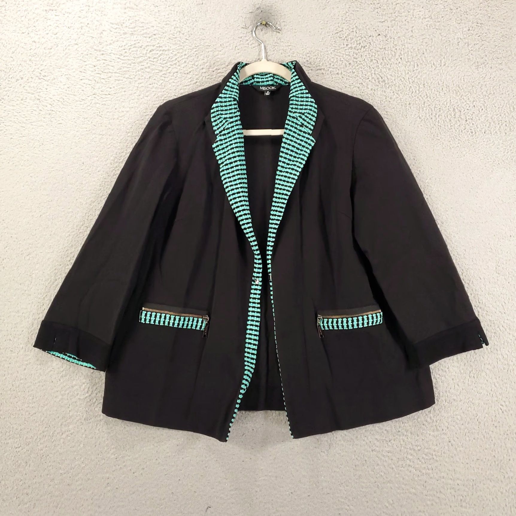 Vintage VINTAGE Misook Blazer Jacket Women Medium Black Cotton Blend Formal Business Casual Streetwear Size M / US 6-8 / IT 42-44 - 6 Thumbnail
