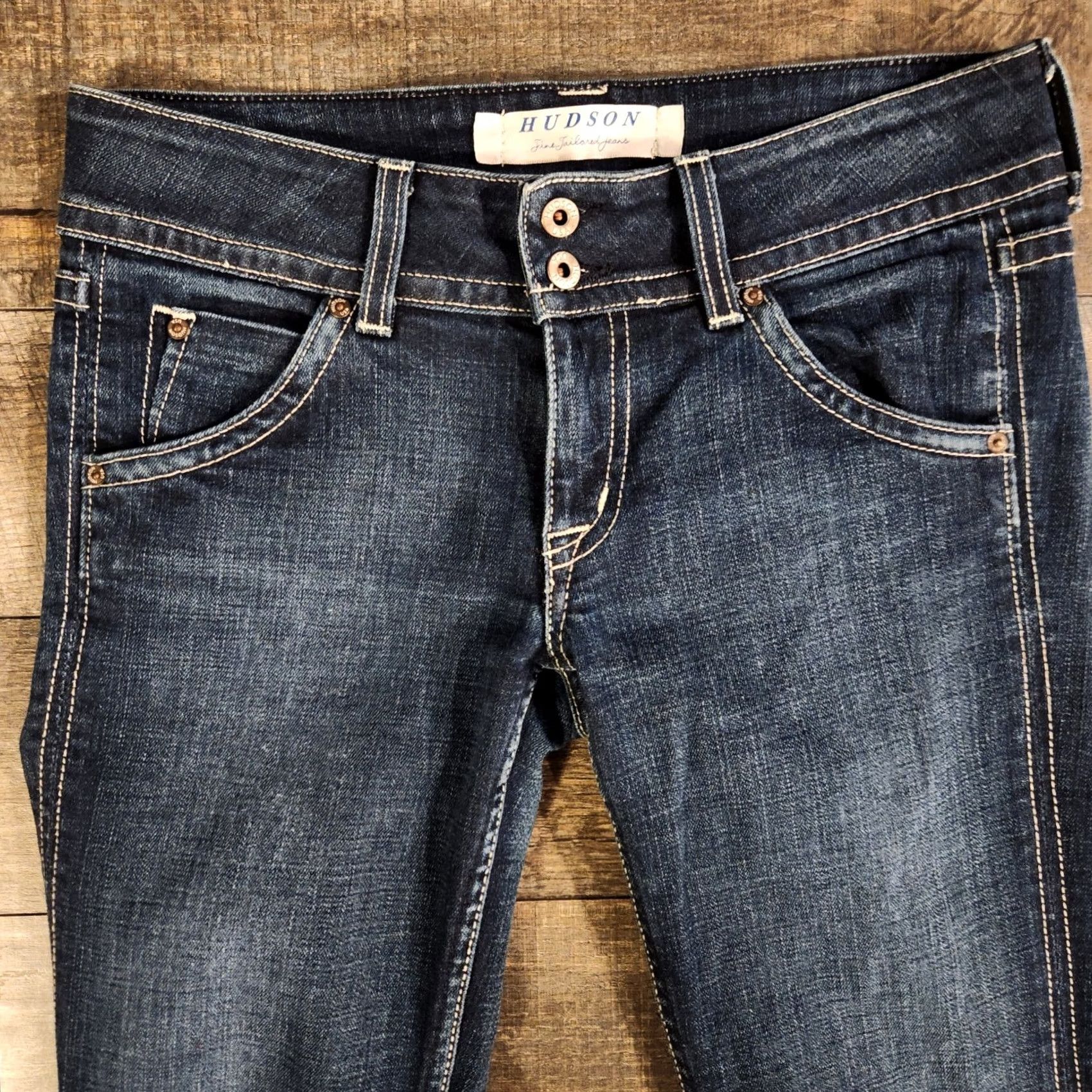 Hudson Hudson Jeans Signature Low Rise Boot Cut Denim Jeans Women 27 Dark Wash Blue Hipster 90s Retro Bohemian Grunge London USA Size 27" / US 4 / IT 40 - 3 Thumbnail
