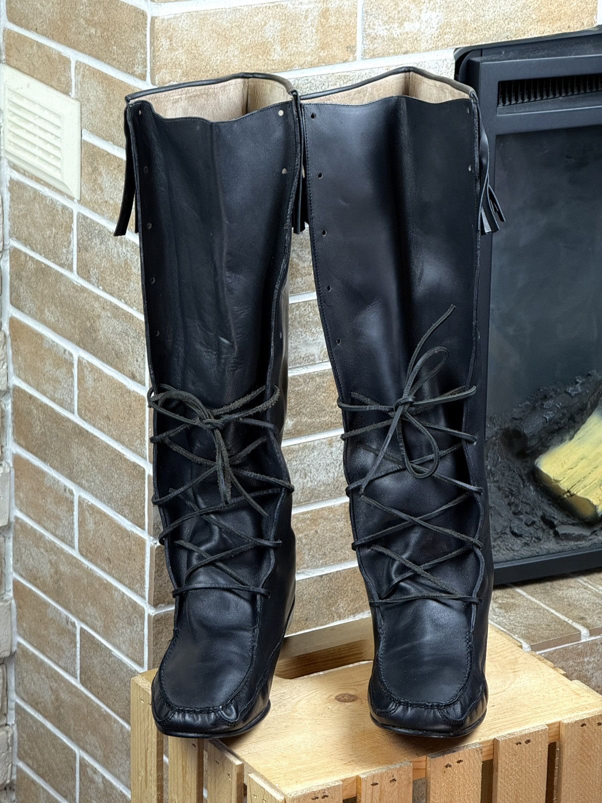 Gucci 1999 Gucci Tom Ford Black Lace Up Knee Leather Moccasin Boot Size US 10.5 / IT 40.5 - 2 Thumbnail
