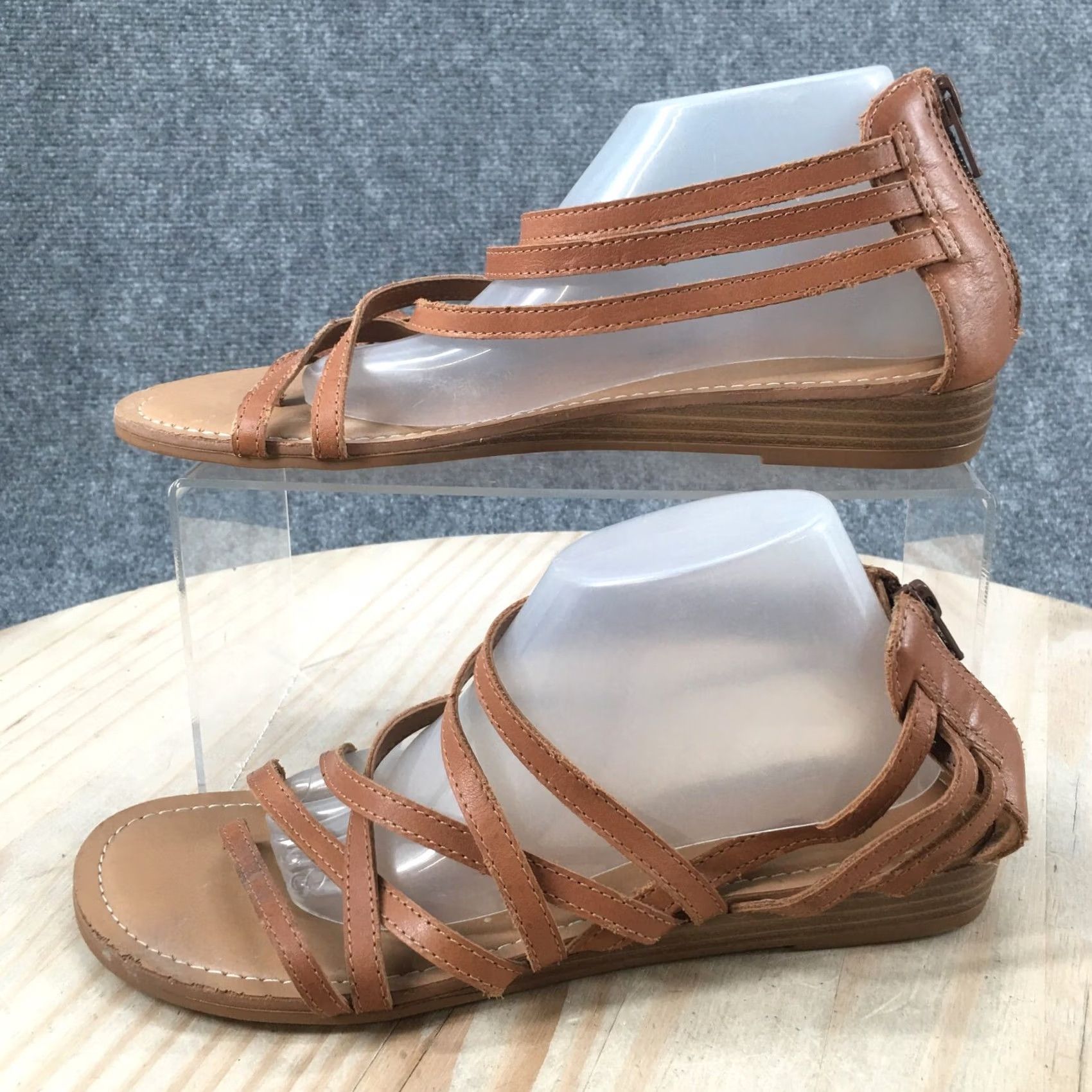 Carlos Santos Carlos Santana Sandals Amara Strappy Wedge Brown Leather Zip Womens 7 M casual shoe Size US 7 / IT 37 - 2 Thumbnail