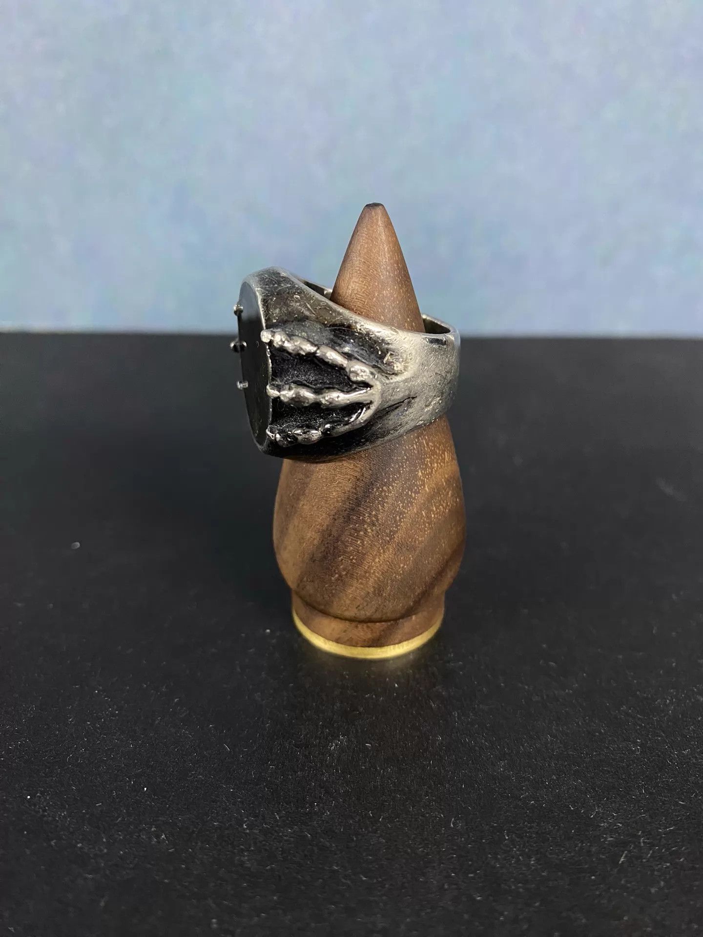 Number (N)ine Number nine Eagle Claw Amber Skull 950 Silver Ring Size ONE SIZE - 2 Thumbnail