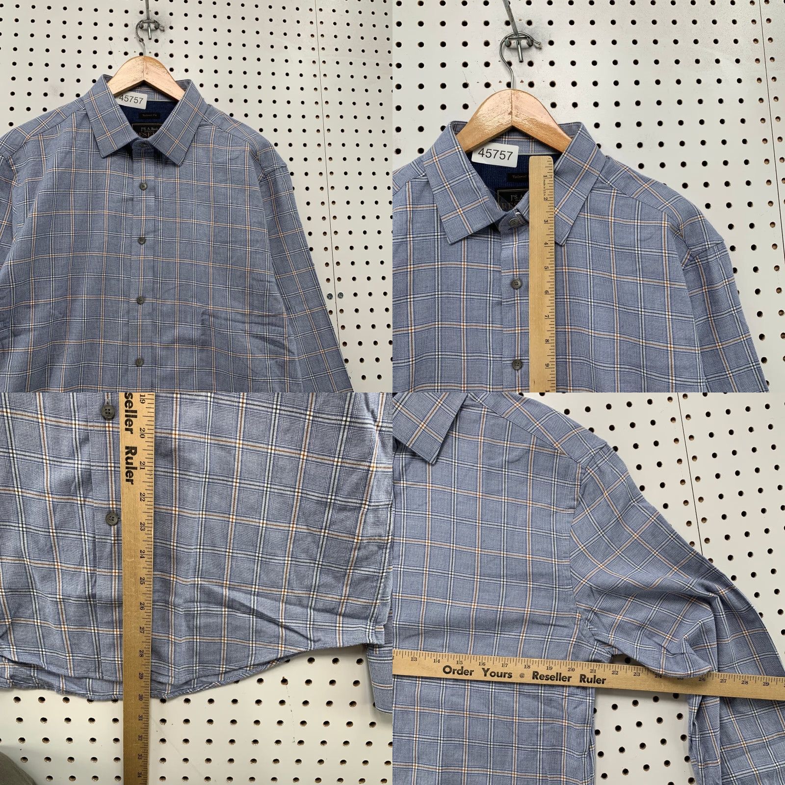 Jos. A. Bank Jos A Bank Button Shirt Mens Large Blue Tailored Fit Plaid Cashmere Silk Blend Size US L / EU 52-54 / 3 - 8 Thumbnail