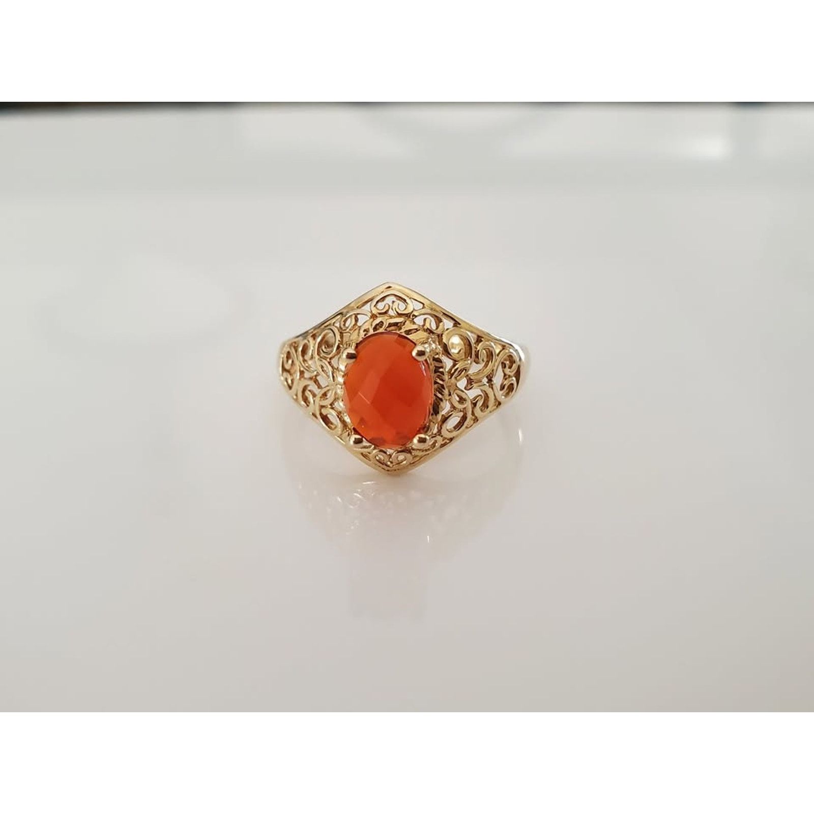 Other Vintage Style Orange Stone Filigree 14K Gold Ring – 3.04g Size ONE SIZE - 1 Thumbnail