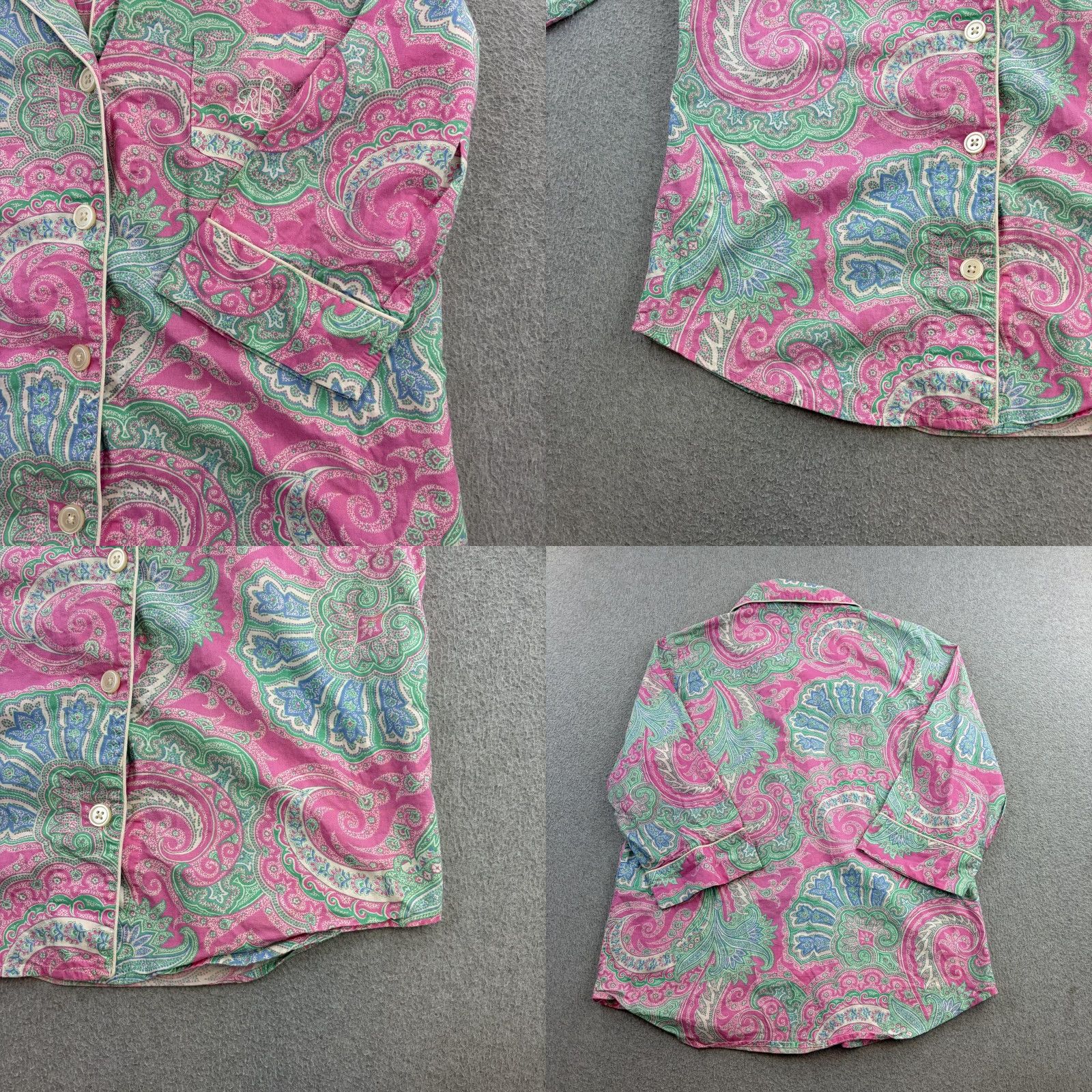 Ralph Lauren Lauren Ralph Lauren Pajama Top Womens Medium Pink Paisley 3/4 Sleeve Button Front Embroidered Monogram Cute Size M / US 6-8 / IT 42-44 - 8 Thumbnail