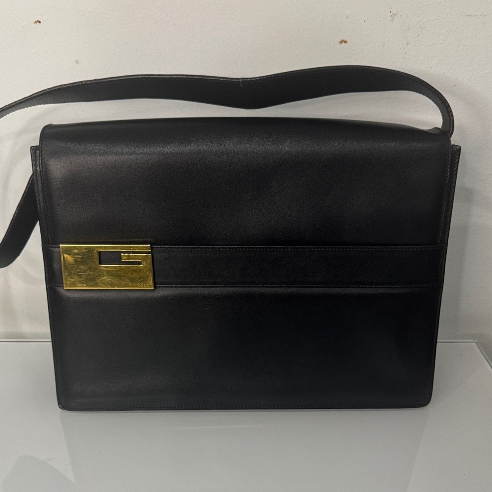 Gucci Gucci Vintage Square G Black Leather Shoulder Bag Size ONE SIZE - 3 Thumbnail