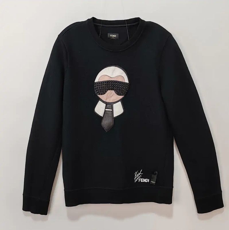 Fendi Fendi Black Wool Men's Sweatshirt with Karl Lagerfeld Design 0089 Size US L / EU 52-54 / 3 - 1 Thumbnail