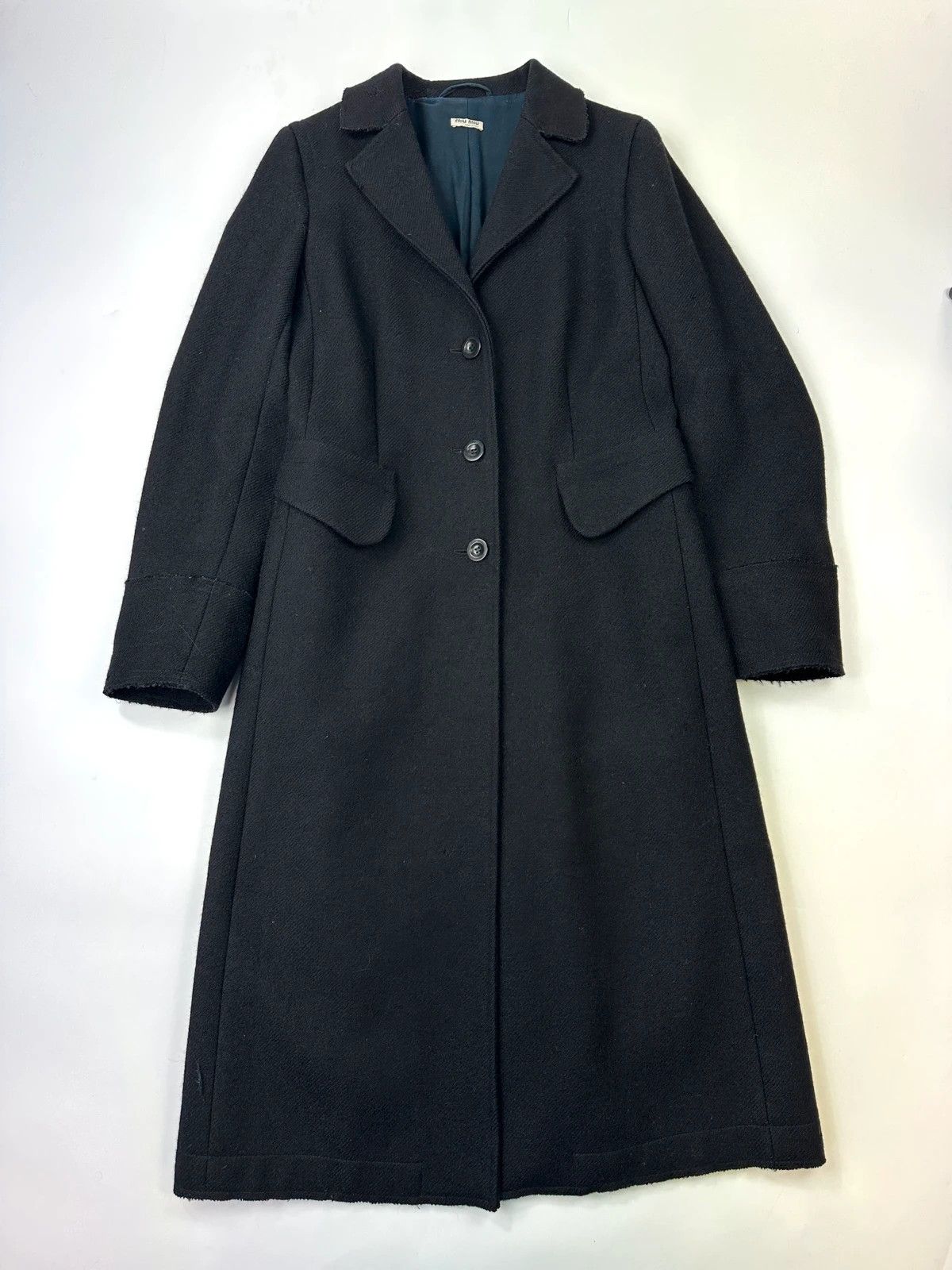 Miu Miu Miu Miu FW00-05 Black Wool & Mohair Long Trench Coat Size L / US 10 / IT 46 - 1 Thumbnail