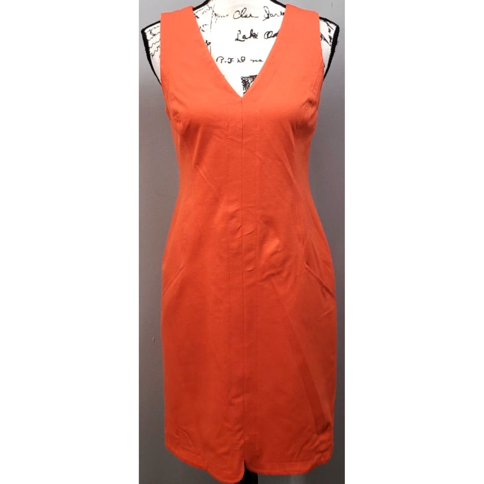 Banana Republic Banana Republic Tank Dress Womens Size 8 Orange Rayon Stretch V-Neck Back Zip Dress Size M / US 6-8 / IT 42-44 - 2 Thumbnail