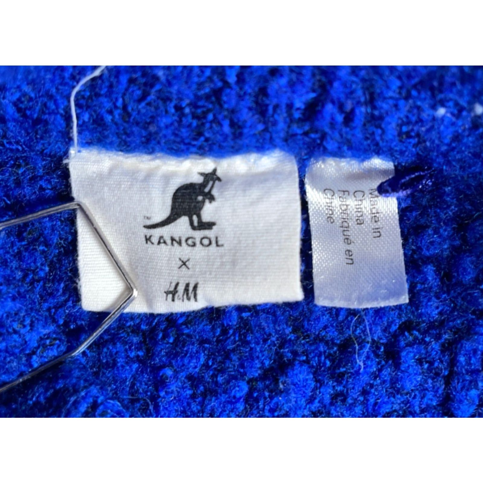 H&M Kangol x H&M Sweater Women's Medium Beige Blue Striped Oversized Chunky Knit Pullover Crew Neck Casual 90s Hipster Retro Womens Size M / US 6-8 / IT 42-44 - 3 Thumbnail