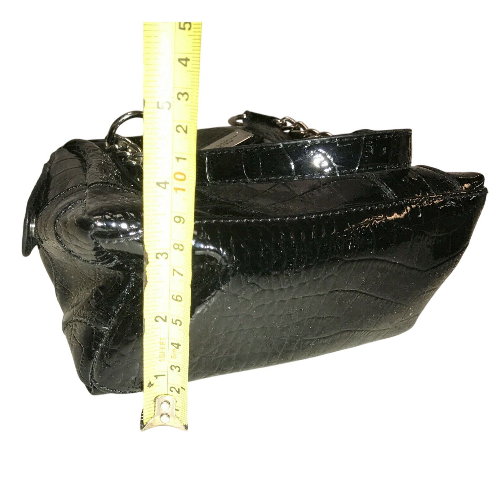Liz Claiborne Liz Claiborne Black HandBag Purse Shiny Faux Croc Leather Size ONE SIZE - 8 Thumbnail