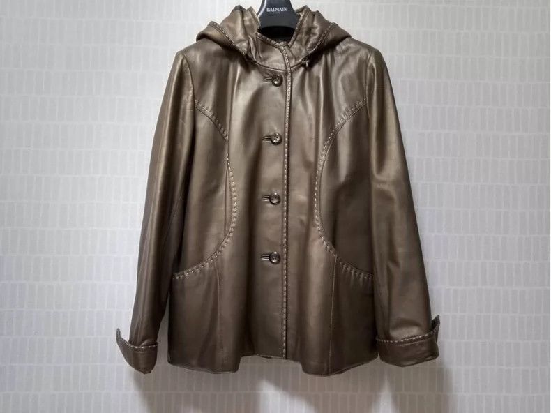 Balmain Paris Brown Leather Hooded Jacket-dmc