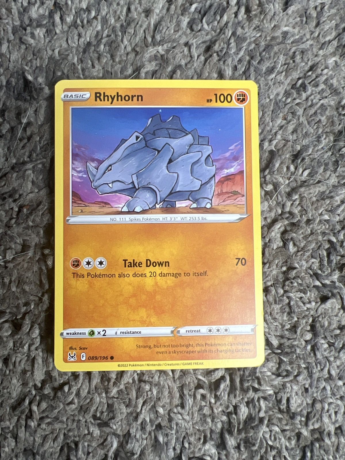 Pokemon 2022 Pokémon Rhyhorn Basic Card Size ONE SIZE - 1 Thumbnail