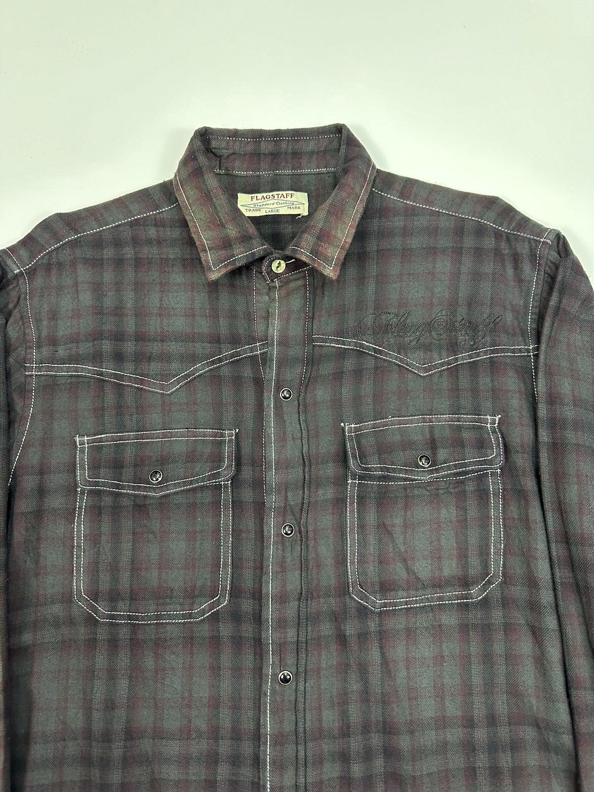 Le Grande Bleu (L.G.B.) 70s Flagstaff Union Made Vintage Flannel Shirt A649 Size US L / EU 52-54 / 3 - 3 Thumbnail