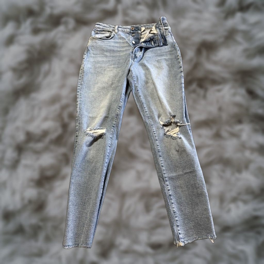 Denime &Denim Women's Jeans 8 Blue Distressed High Rise Ankle 28" Cotton Denim Flex Womens Distressed Jeans Size 30" / US 8 / IT 44 - 1 Thumbnail