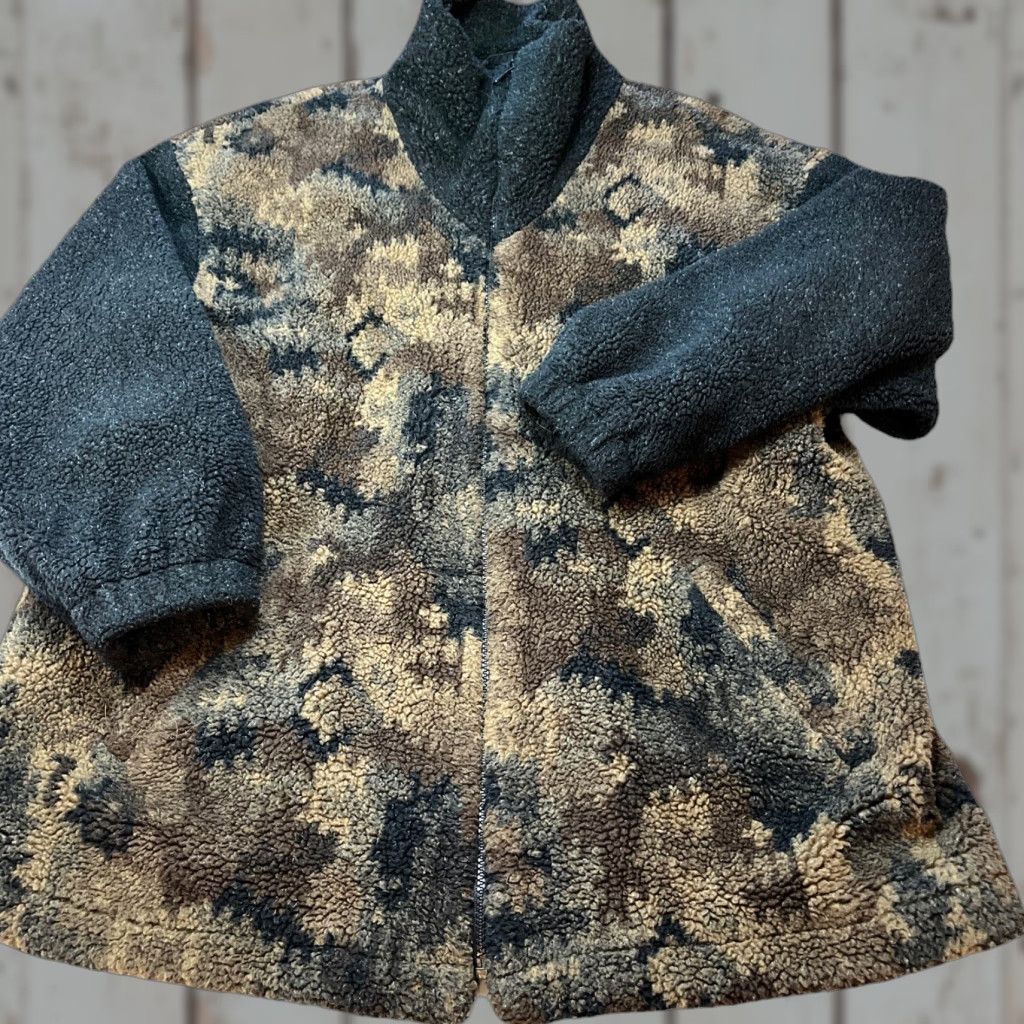 VINTAGE Forecaster Sport Jacket Midlength Camouflage Zip Up High Collar Unisex Adults M Multicolor Slouchy Fleece Coat with Pockets