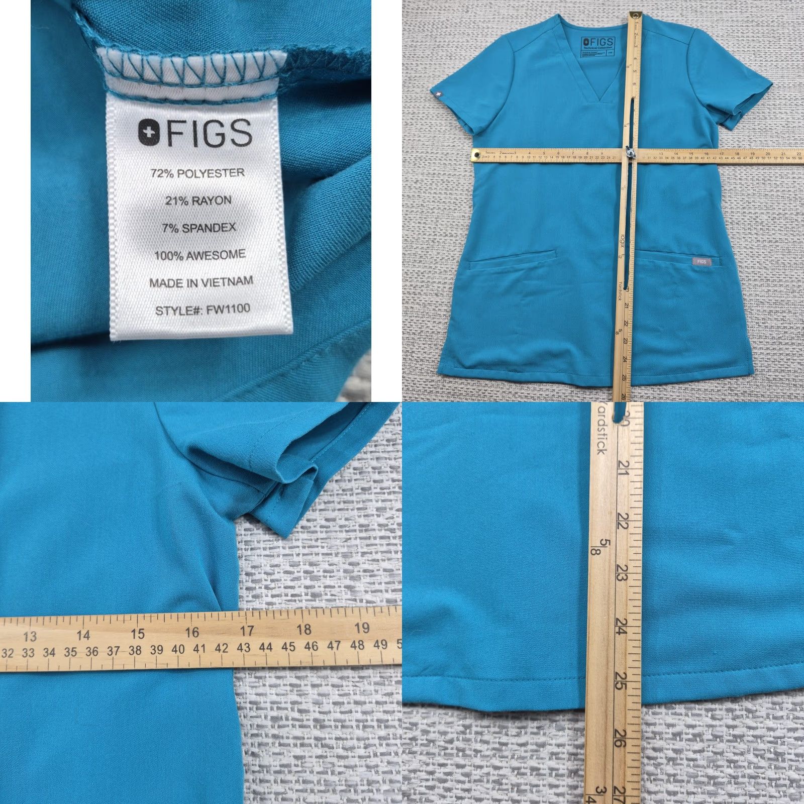 Vintage FIGS T-Shirt Womens XXS Tunic Scrub Top Blue V-Neck Pockets Stretch Size XXS / US 00 / IT 34 - 8 Thumbnail