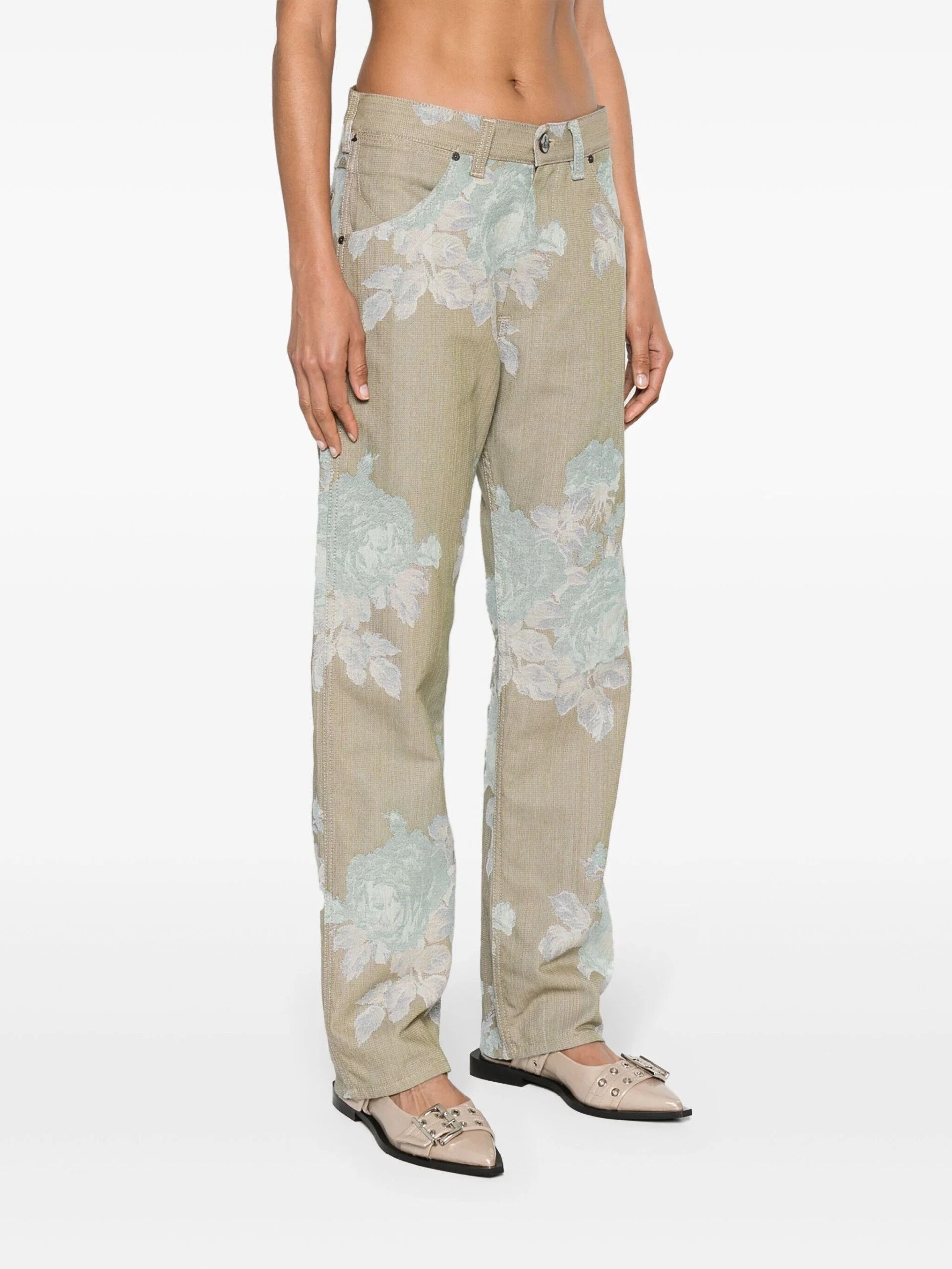 Vivienne Westwood o1s22i1n0924 Floral Jacquard Ranch Jeans in Beige Size 25" / US 0 / IT 36 - 2 Thumbnail