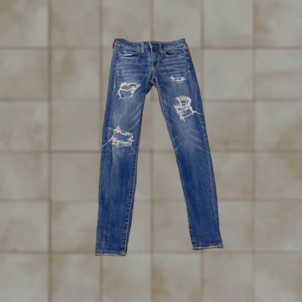American Eagle Outfitters American Eagle Outfitters Jeans Jegging Womens Size 2 Distressed Stretch Denim Blue Retro 28in Inseam Size 26" / US 2 / IT 38 - 1 Thumbnail