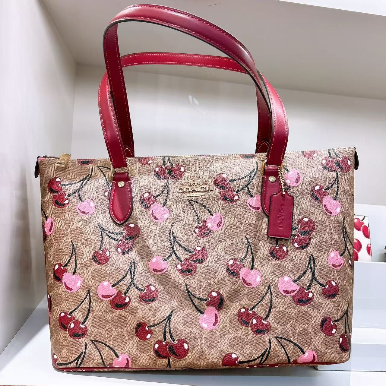 Coach 🍒 Gallery Tote Bag In Signature Canvas With Cherry CAA71 Size ONE SIZE - 3 Thumbnail