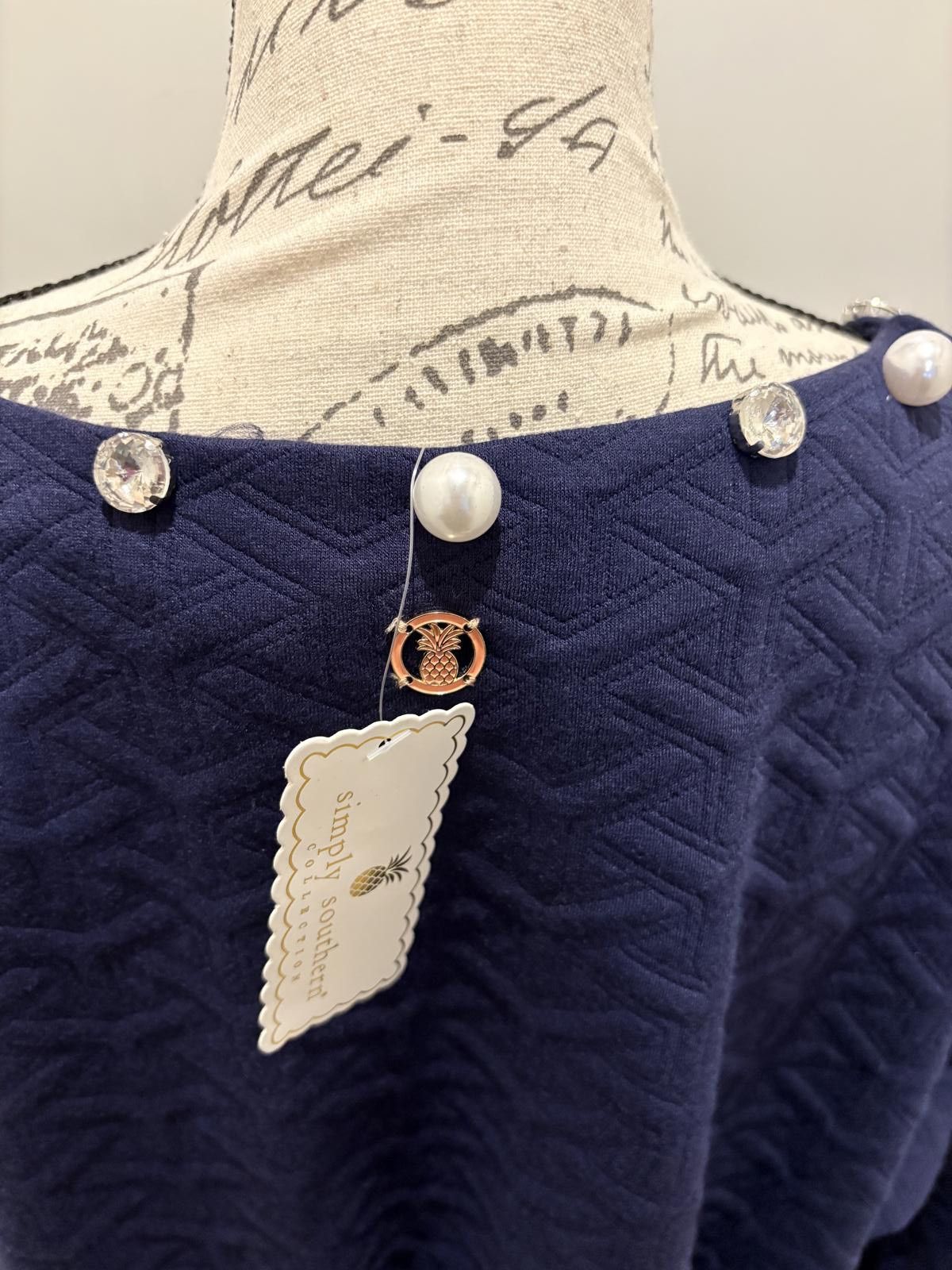 Other Navy Textured Dress with Pearl and Gem Neckline Size 3XL / US 20-22 - 4 Thumbnail