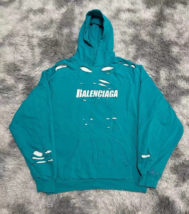 Balenciaga Balenciaga Lake blue destroys double sweater hoodie Size US XS / EU 42 / 0 - 1 Thumbnail
