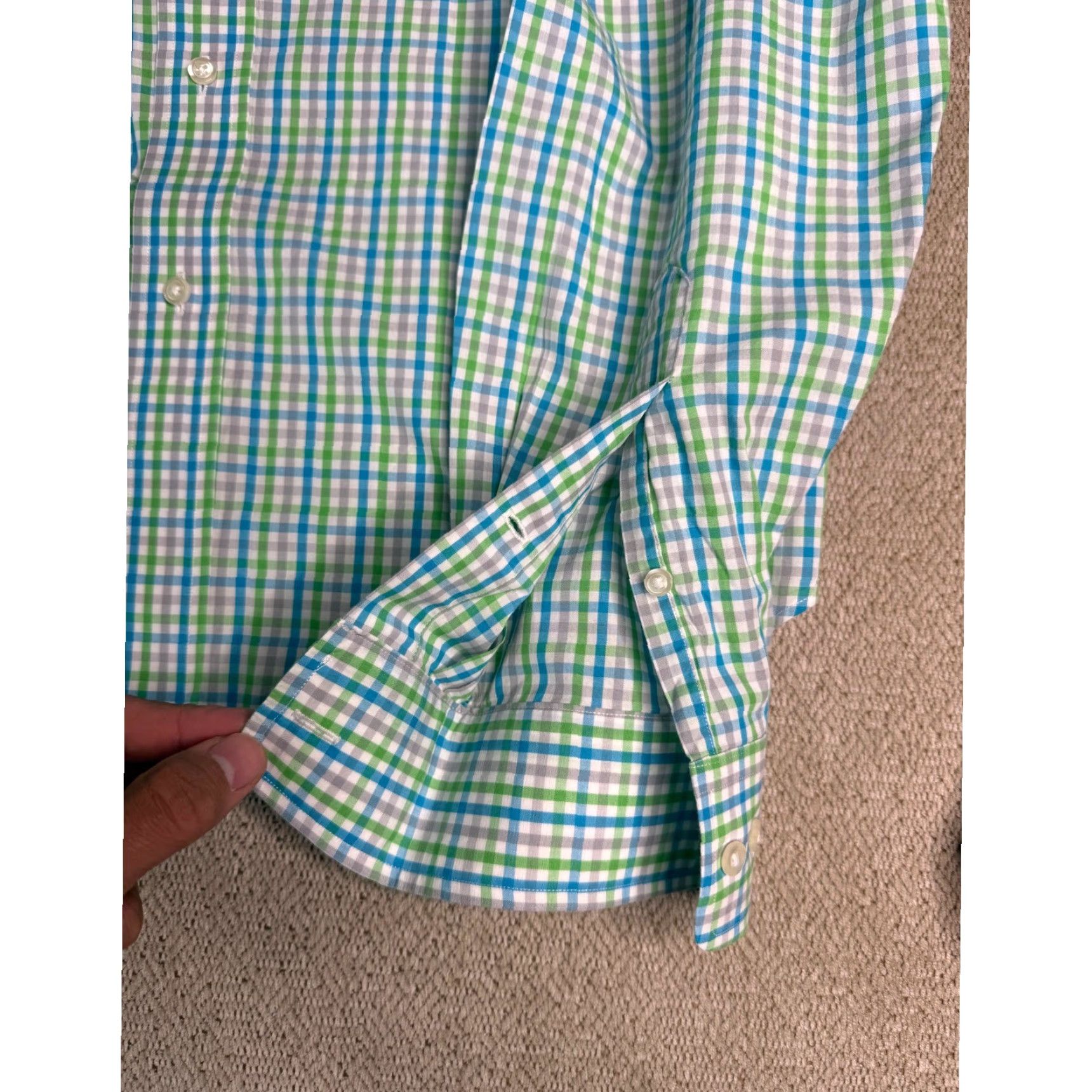 Vintage Paul Fredrick Men's Dress Shirt Plaid Shirt Long Sleeve 16x37 Blue 100% Cotton Long Staple Classic Fit Button-Down Barrel Cuff Pockets Size US L / EU 52-54 / 3 - 6 Thumbnail