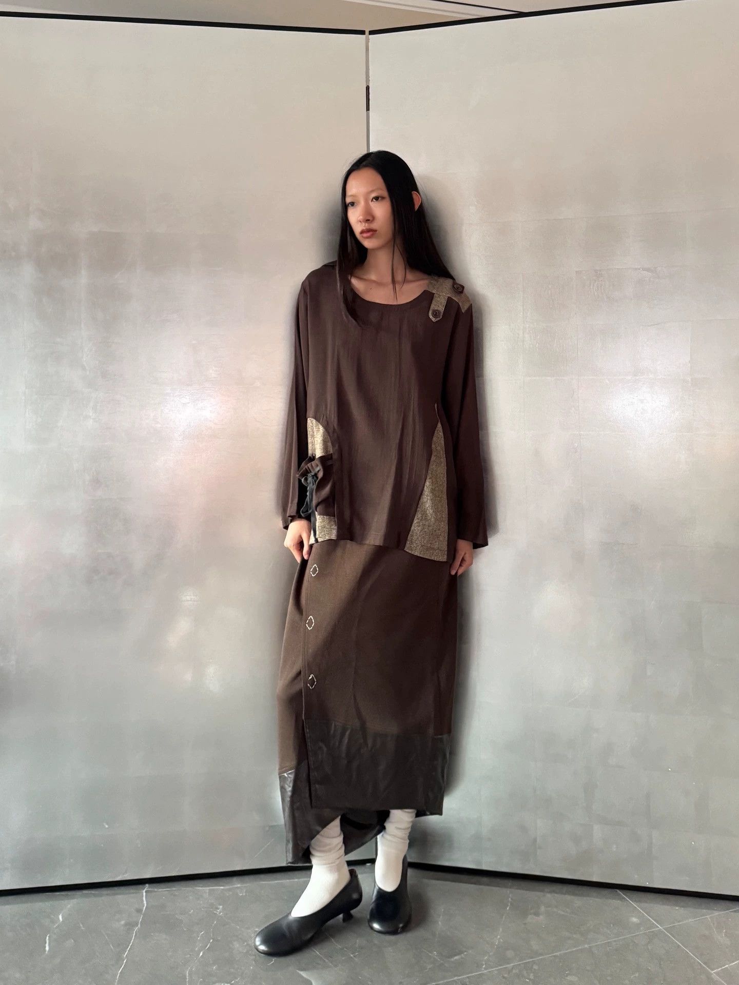 Other French Brand Irregular Hem Leather Panel Midi Skirt Vintage Size 27" / US 4 / IT 40 - 8 Thumbnail