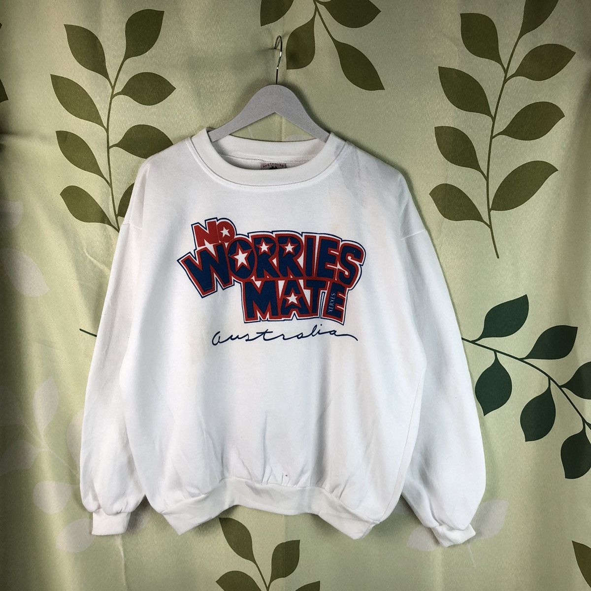 Vintage No Worries Mate White Sweatshirt #7460 Size US M / EU 48-50 / 2 - 1 Thumbnail