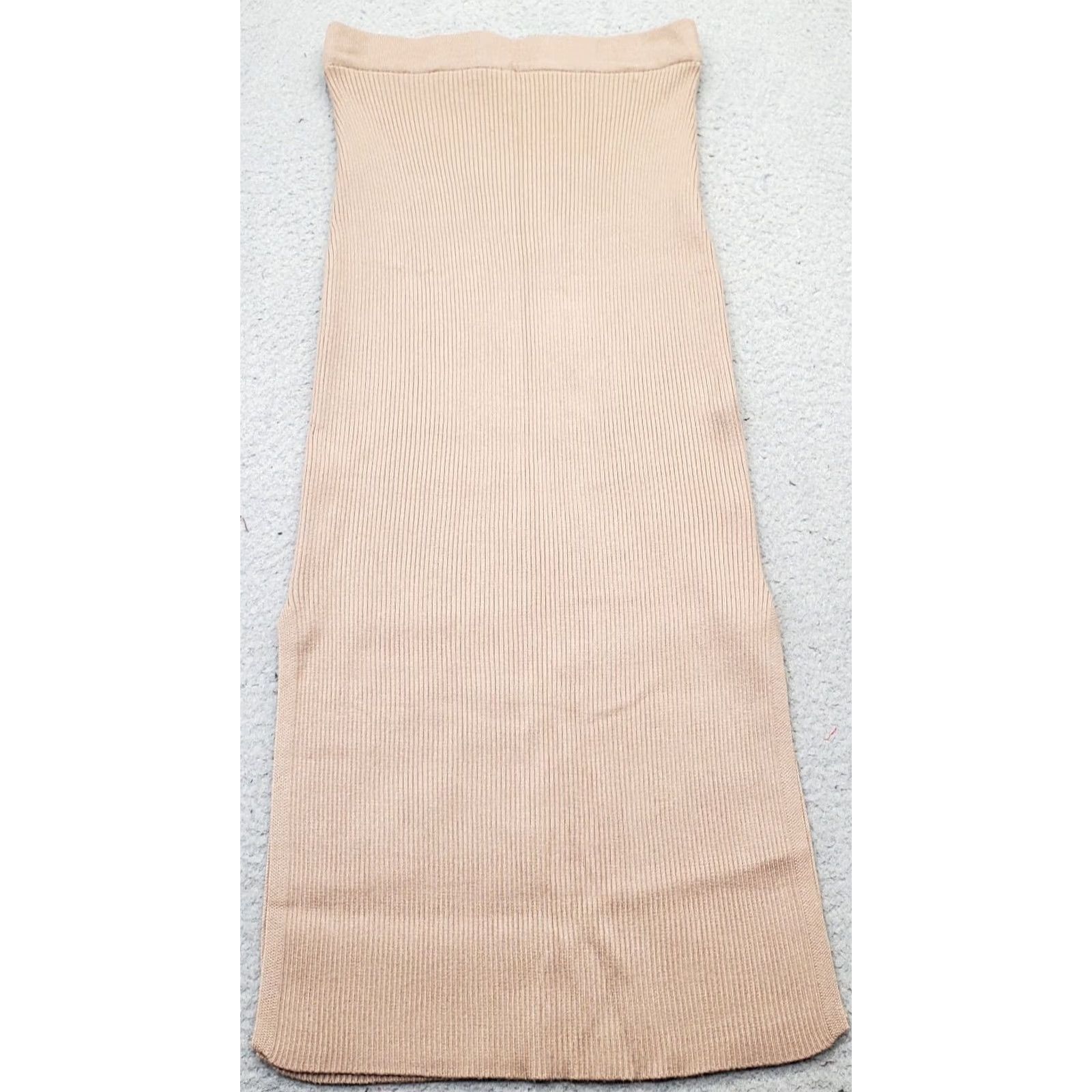 PRINCESS POLLY Princess Polly Skirt Womens S/M Brown Ribbed Slit Pull On Midi Straight & Pencil 31" Waist 12" Measurements Pre-owned Size 28" / US 6 / IT 42 - 2 Thumbnail