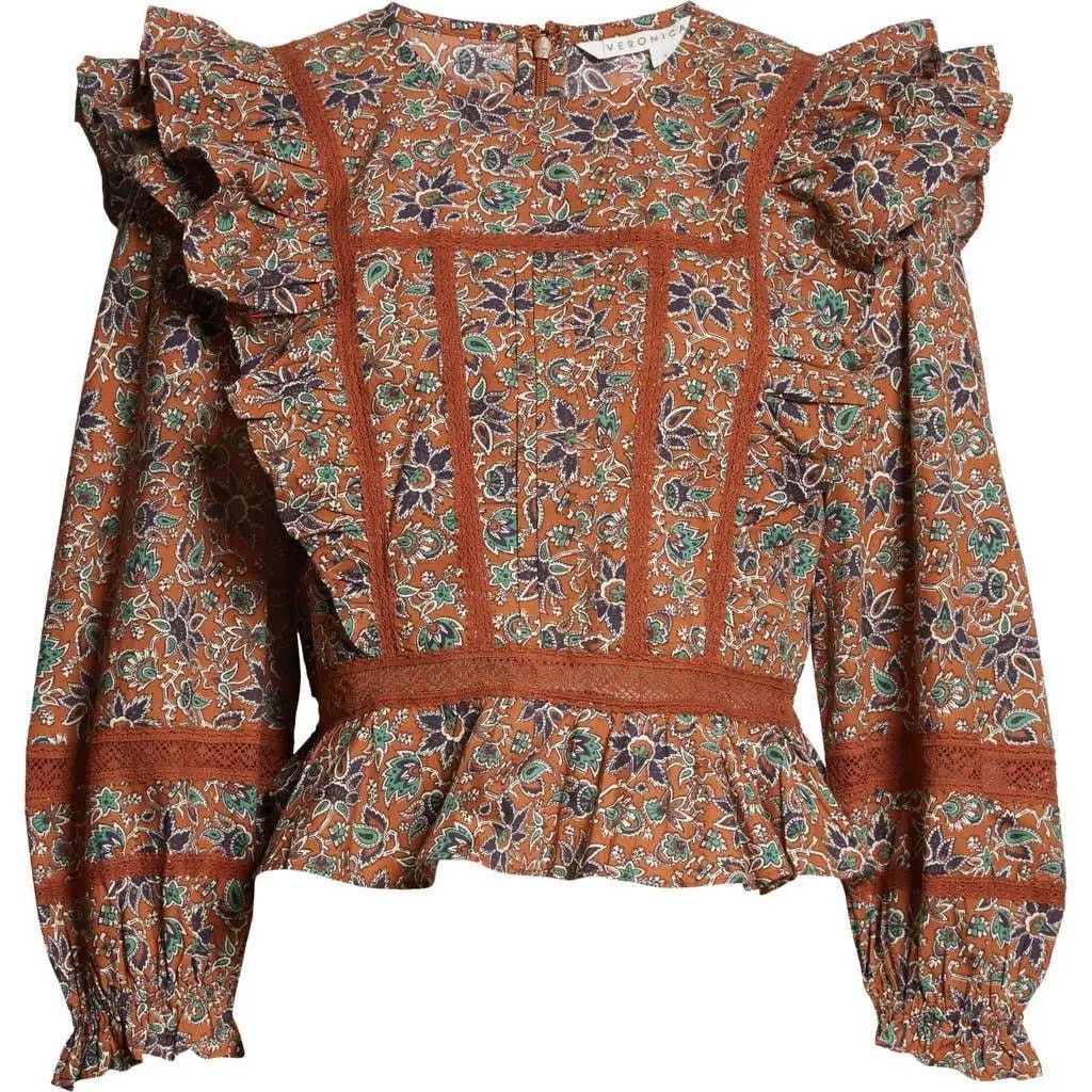 NEW Veronica Beard Weslayan Blouse good Cinnamon Multi